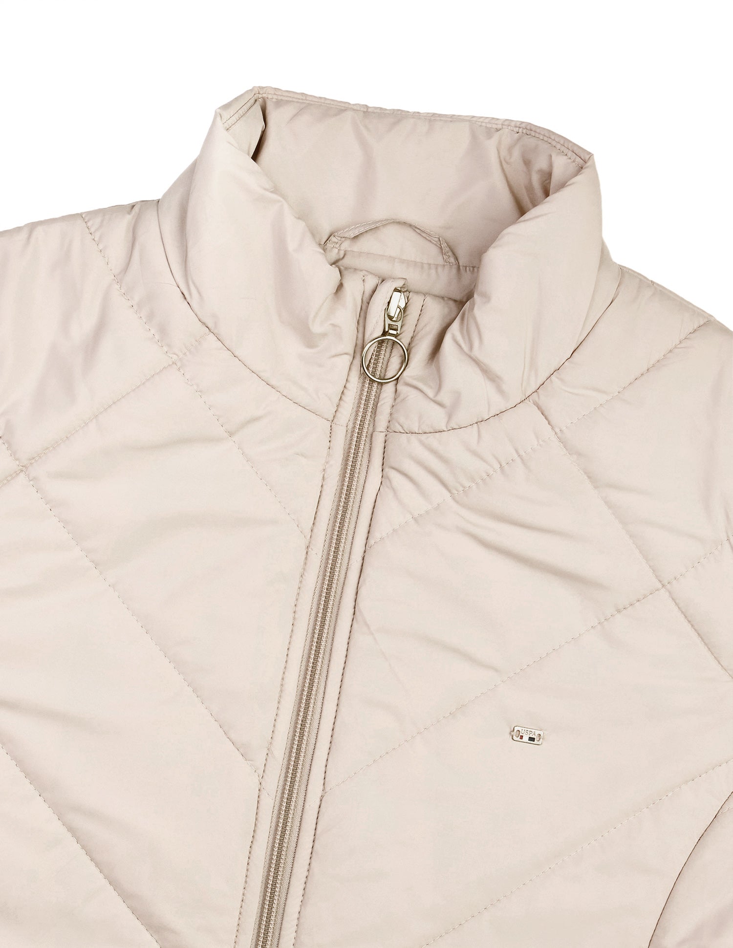 Solid Regular Fit Quilted Jacket Beige - U.S. Polo Assn. India | Large