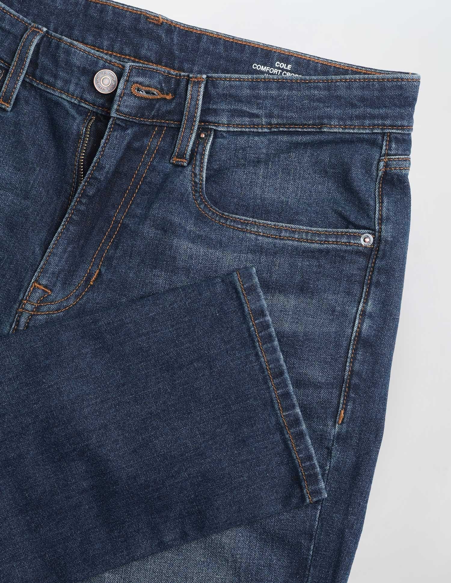 Cole Comfort Cropped Fit Blue Jeans Mid Blue - U.S. Polo Assn. India | Large