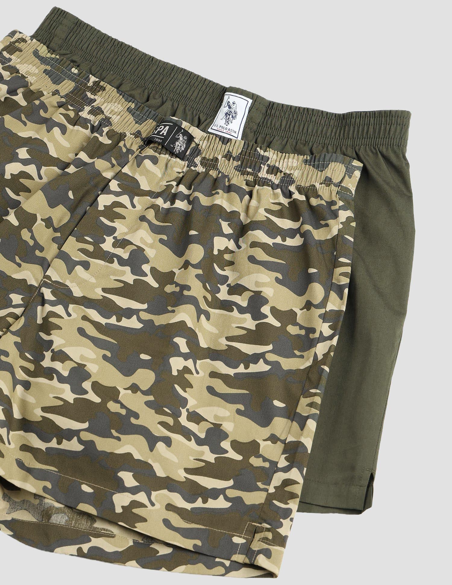 Camouflage Printed Cotton OEX10 Boxers - Pack Of 2 Olive Camo and Olive - U.S. POLO ASSN. | Large