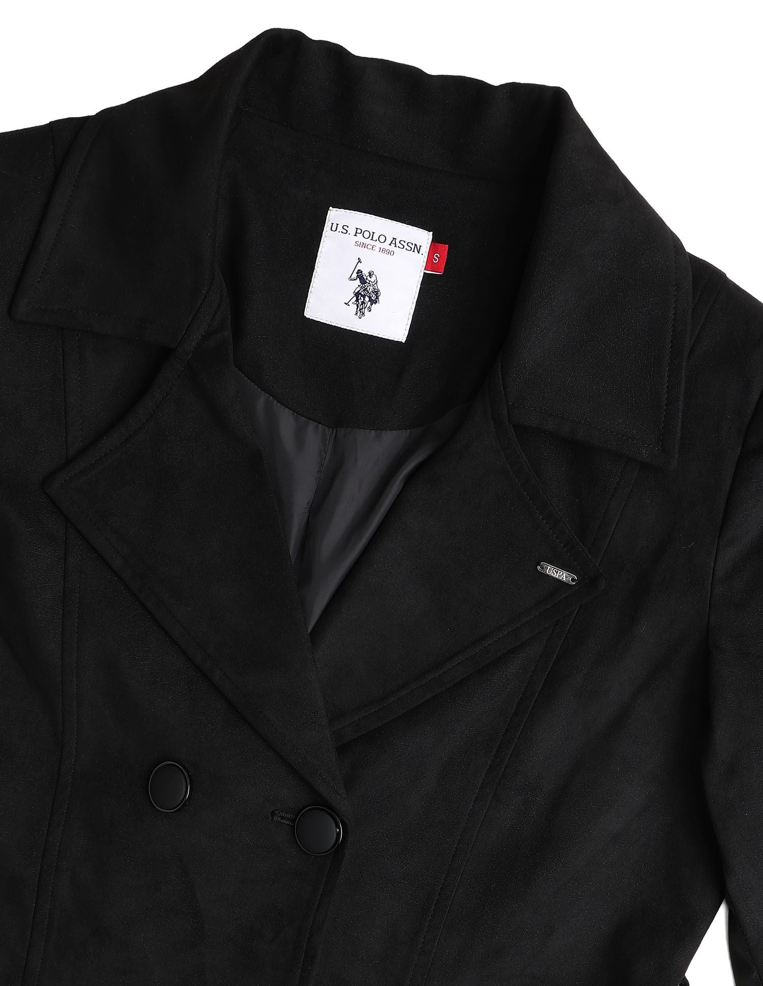 Double Breasted Notch Lapel Coat Black - U.S. POLO ASSN. | Large