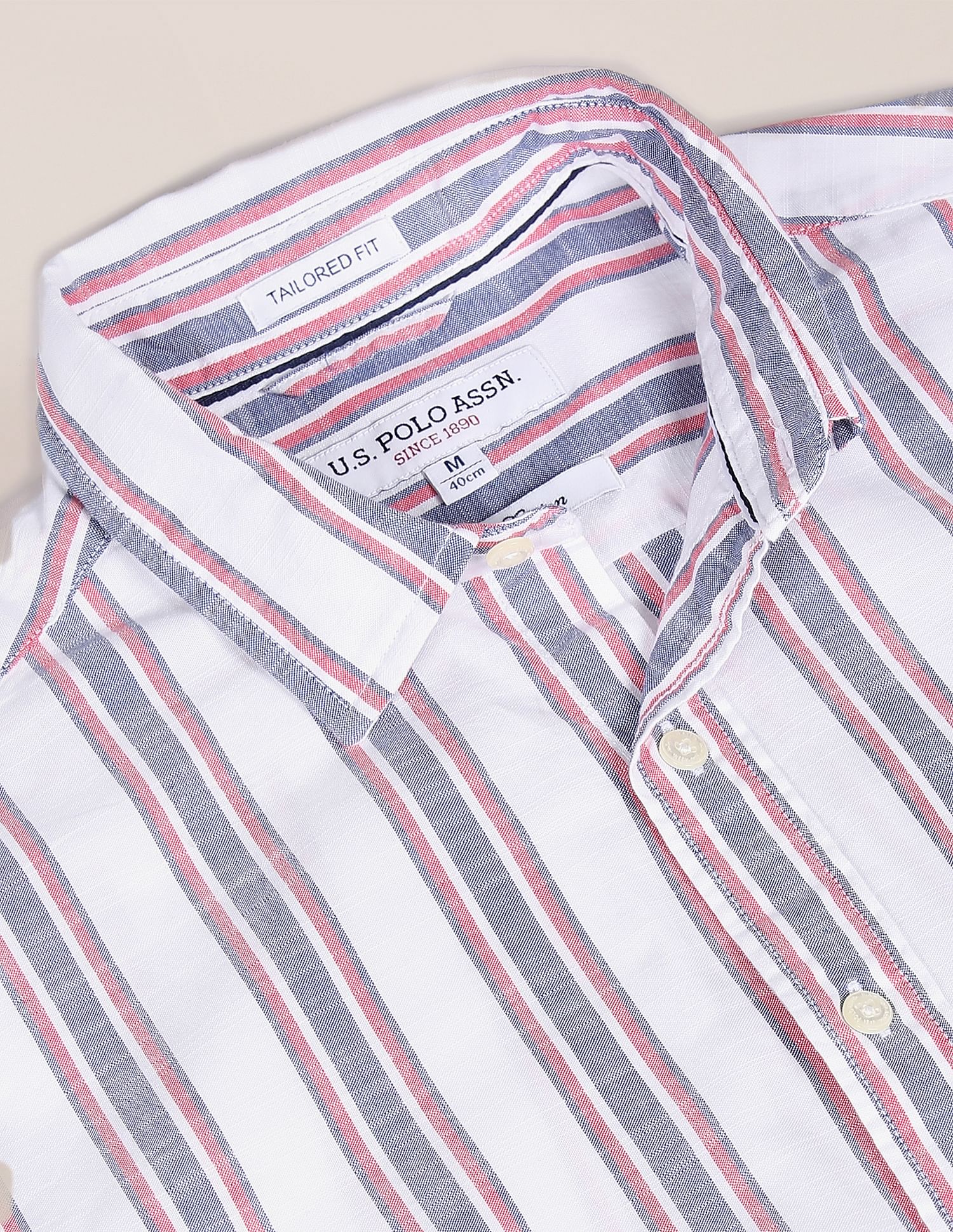 Men White Regular Fit Striped Casual Shirt White - U.S. Polo Assn. India | Large