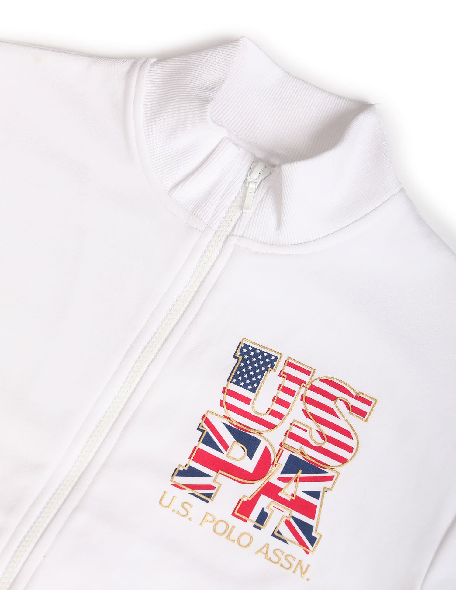 High Neck Printed Jacket White - U.S. Polo Assn. India | Large