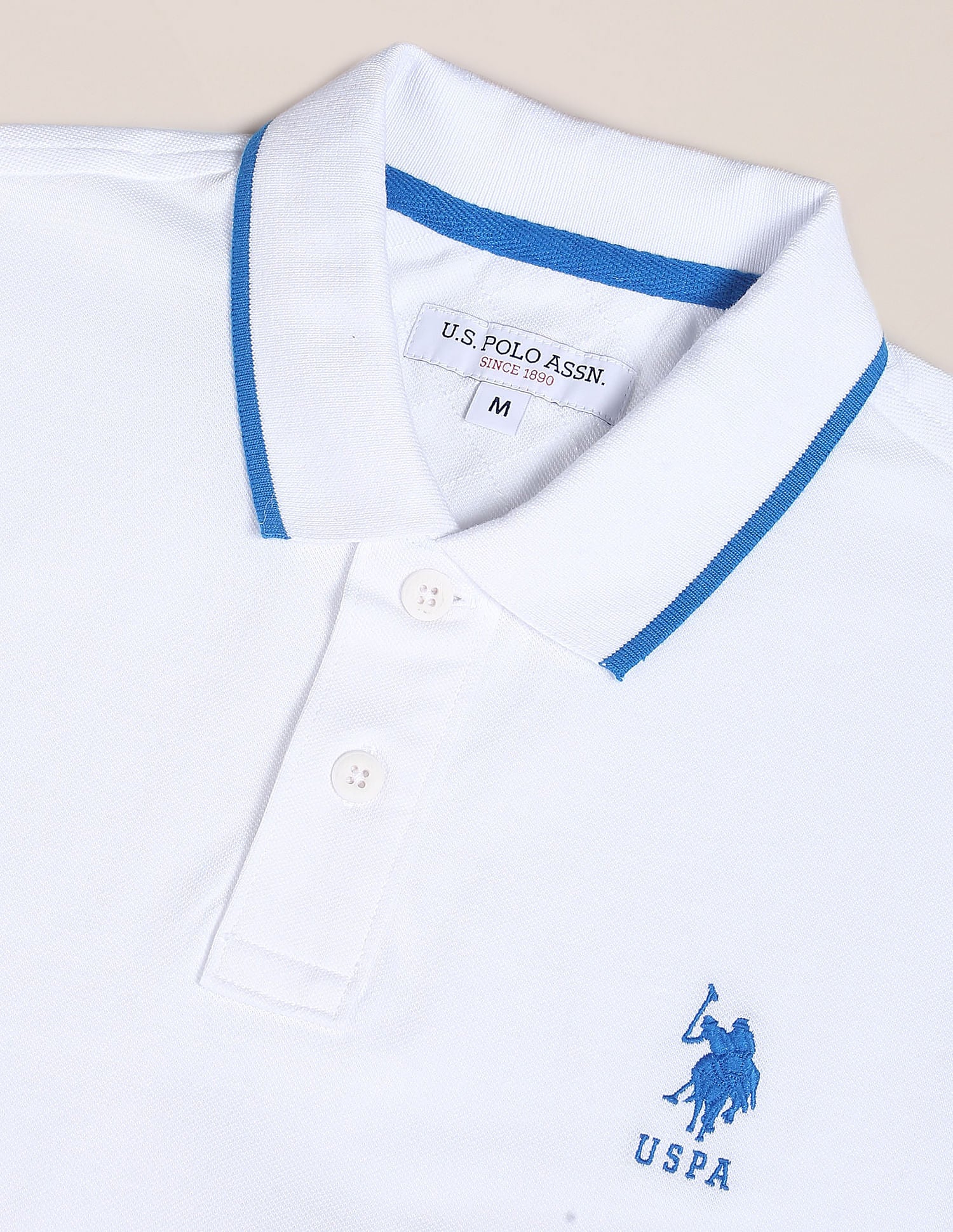 Tipped Collar Cotton Polo Shirt White - U.S. Polo Assn. India | Large