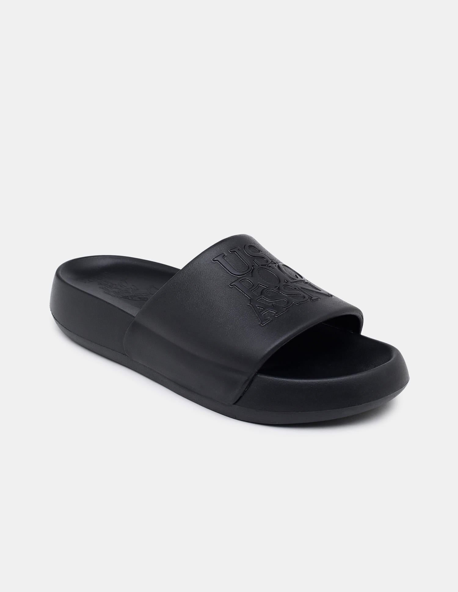 Brand Embossed Luna Sliders Black - U.S. Polo Assn. India | Large