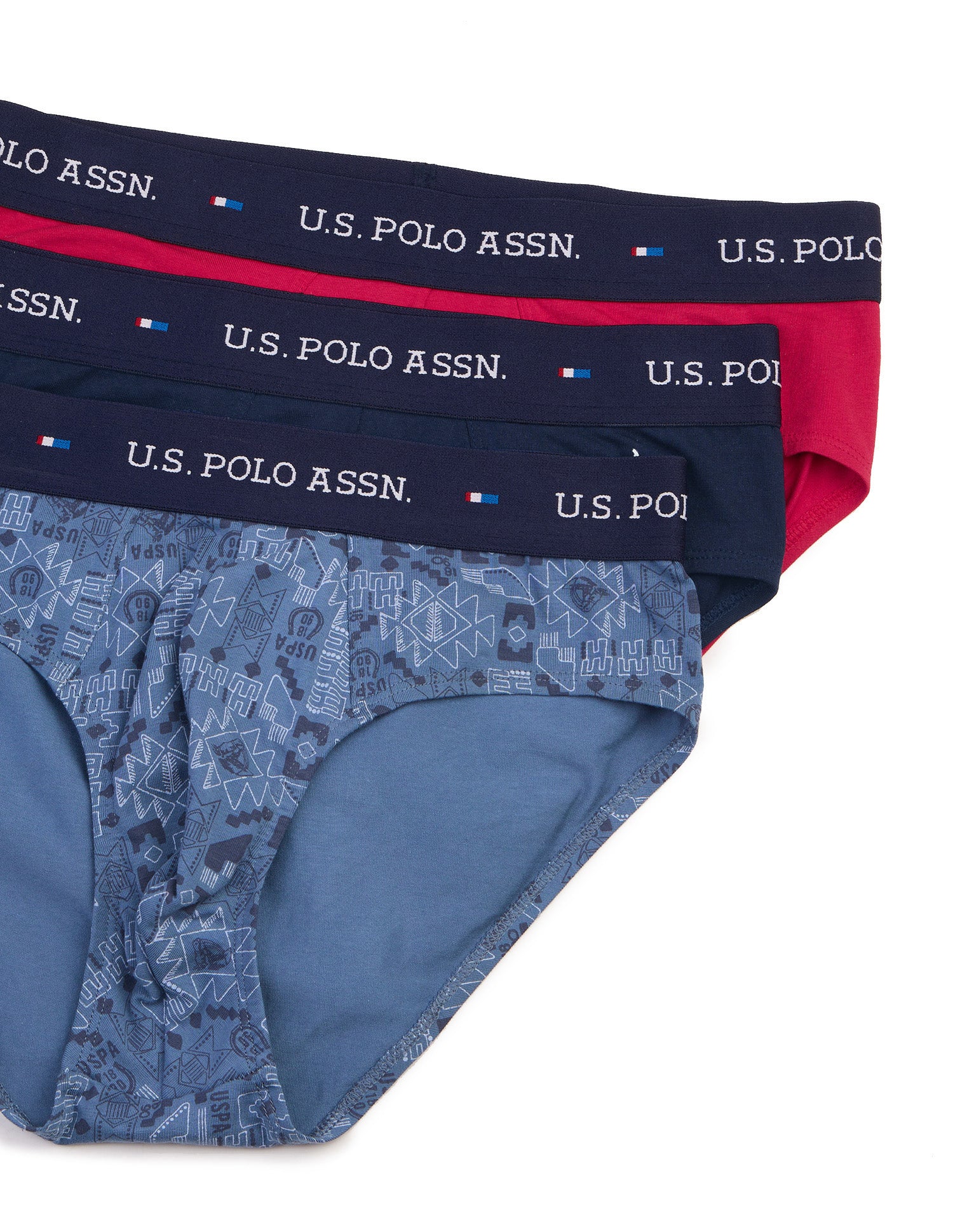 Breathable Cotton Stretch OEB25 Briefs - Pack of 3 Navy, Red, Moonlight Blue - U.S. Polo Assn. India | Large