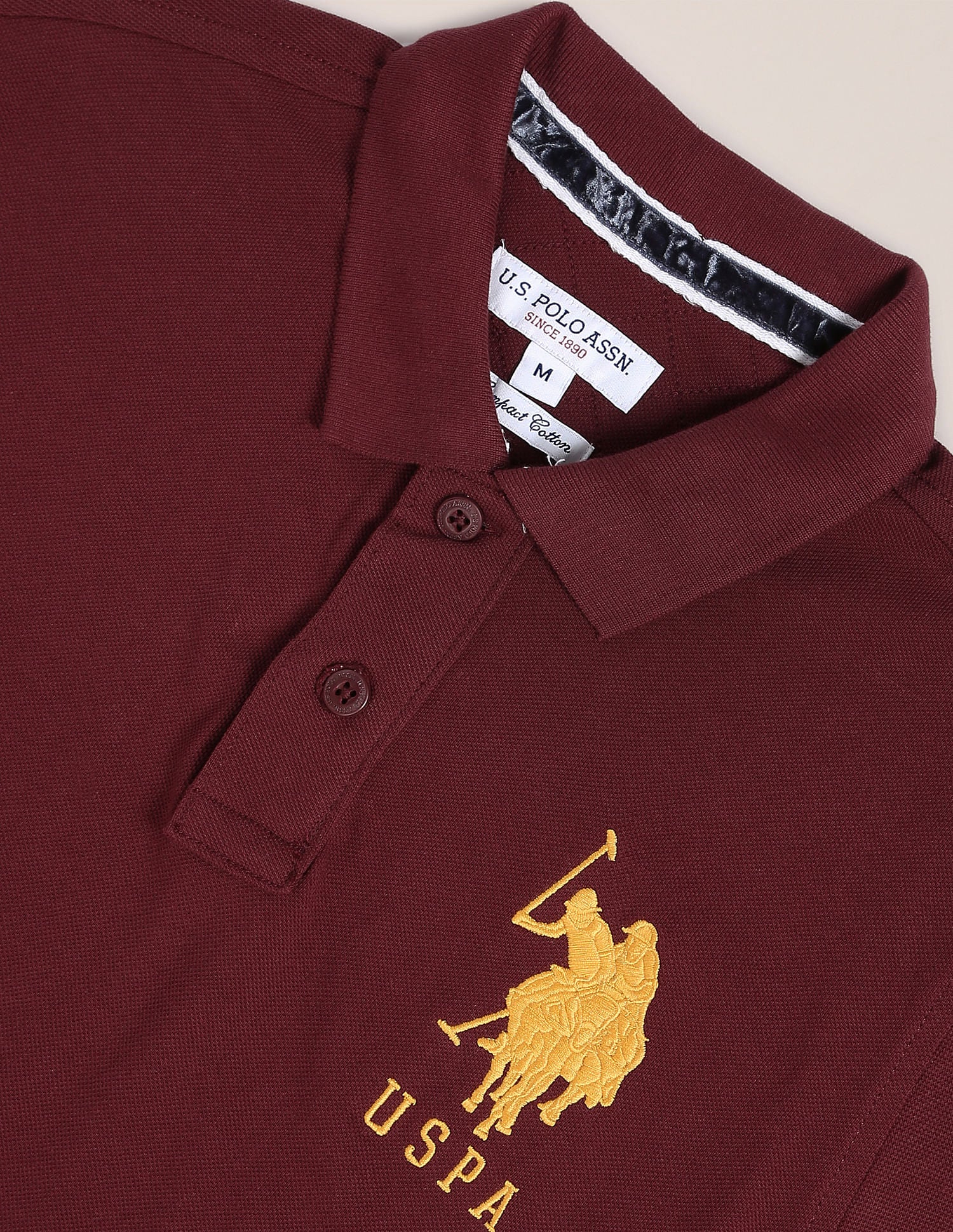 Men Maroon Appliqued Sleeve Pique Knit Polo Shirt – U.S. Polo Assn. India