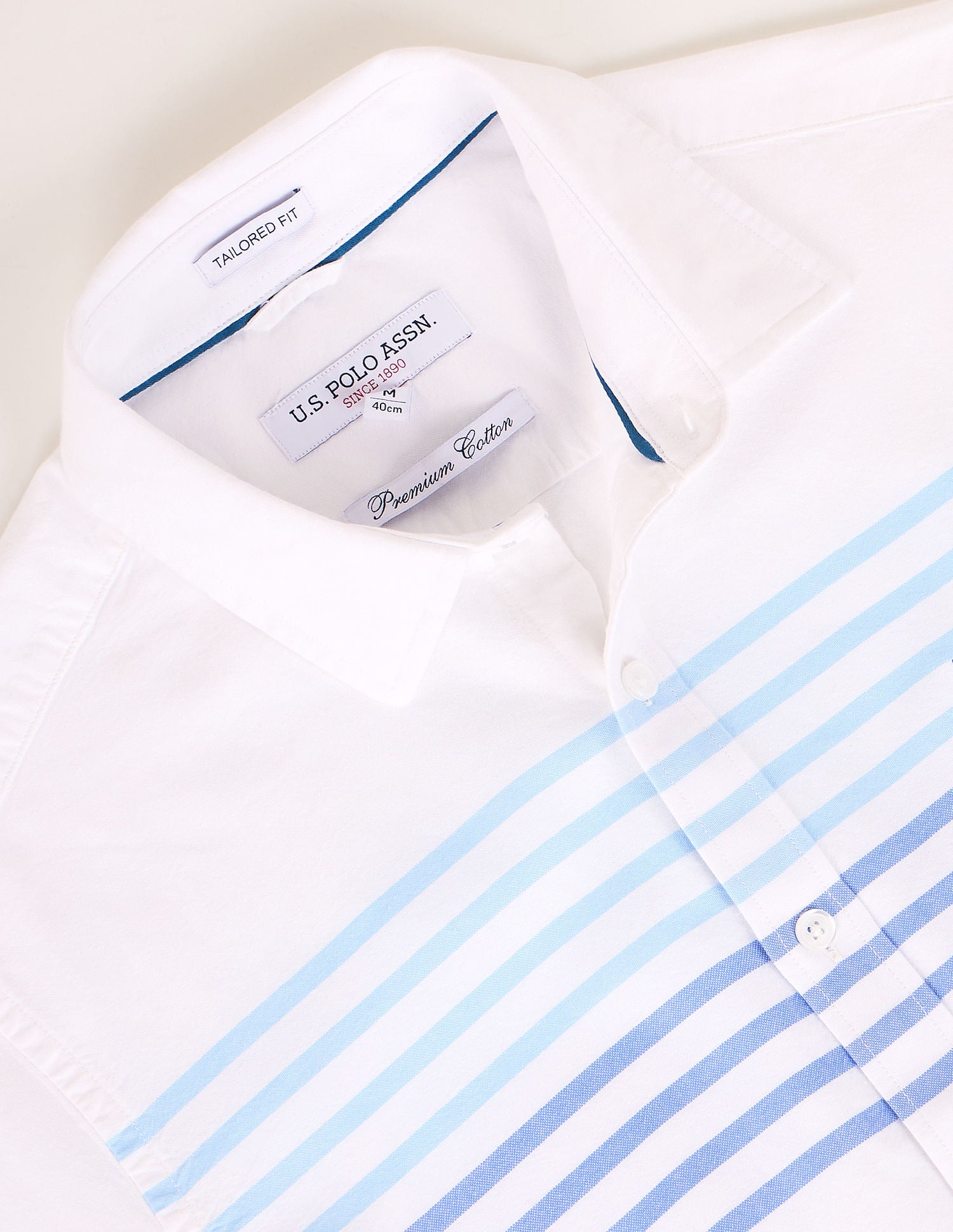 Premium Cotton Oxford Shirt White and Blue - U.S. Polo Assn. India | Large
