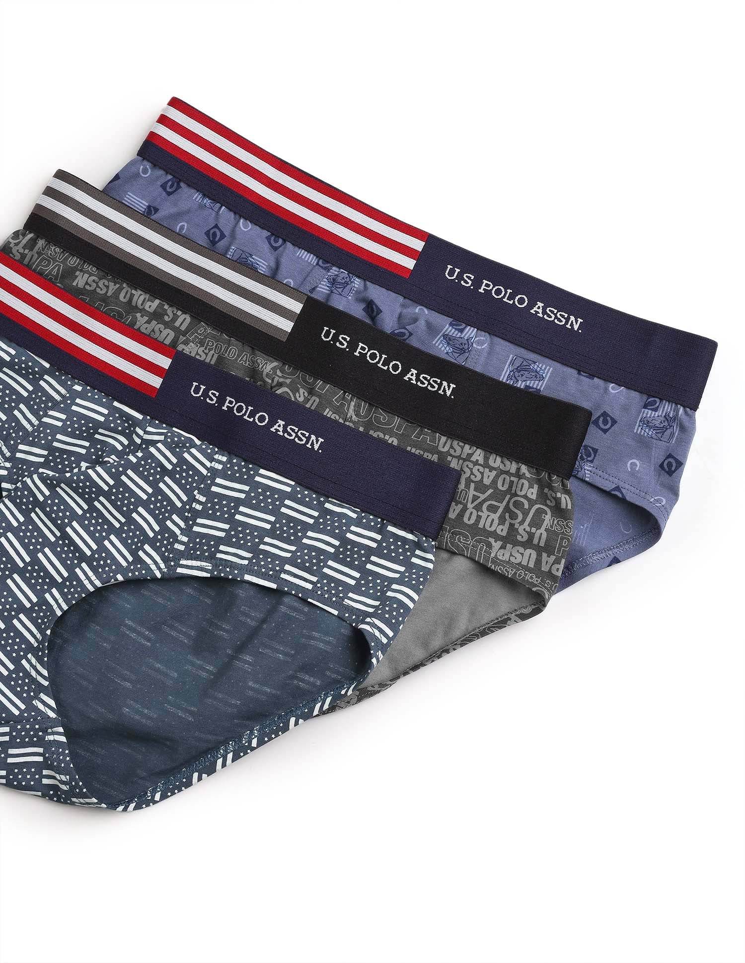 Printed Low Rise OEB20 Briefs - Pack Of 3 Orion Blue, Buring Sea and Asphalight - U.S. Polo Assn. India | Large
