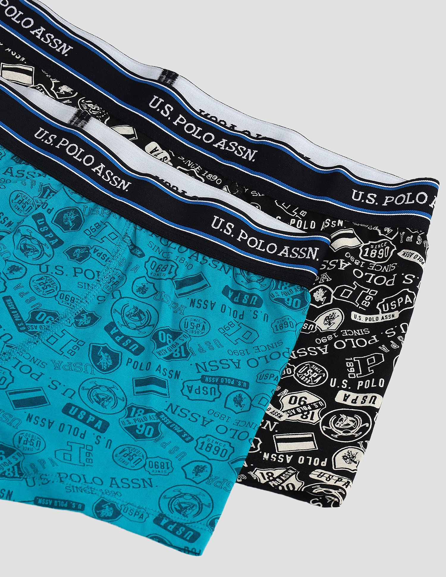 Elasticized Waist Printed I616 Trunks - Pack Of 2 Black and Tile Blue - U.S. POLO ASSN. | Large