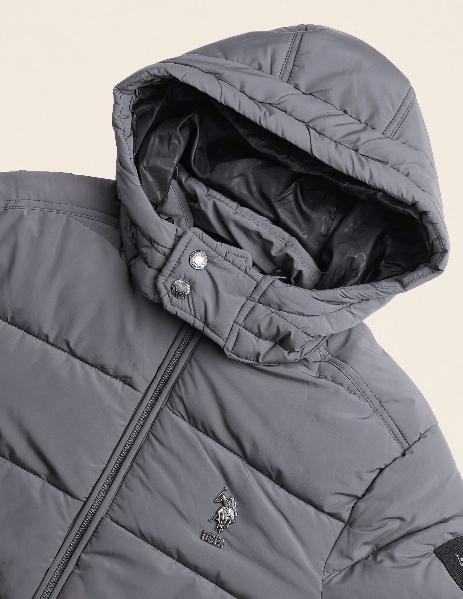 Regular Fit Solid Padded Jacket Dark Grey - U.S. Polo Assn. India | Large