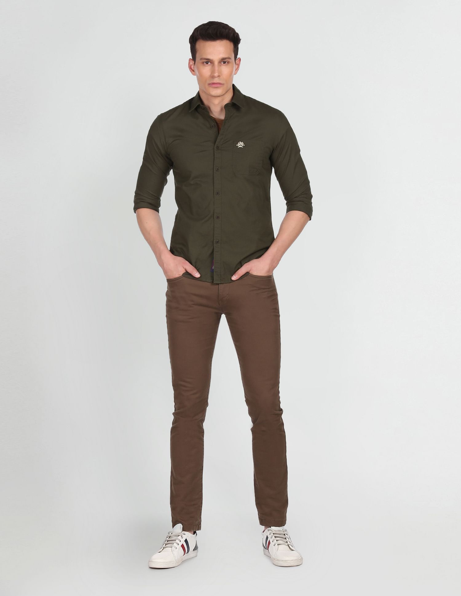 Cotton Solid Casual Shirt Olive - U.S. POLO ASSN. | Large