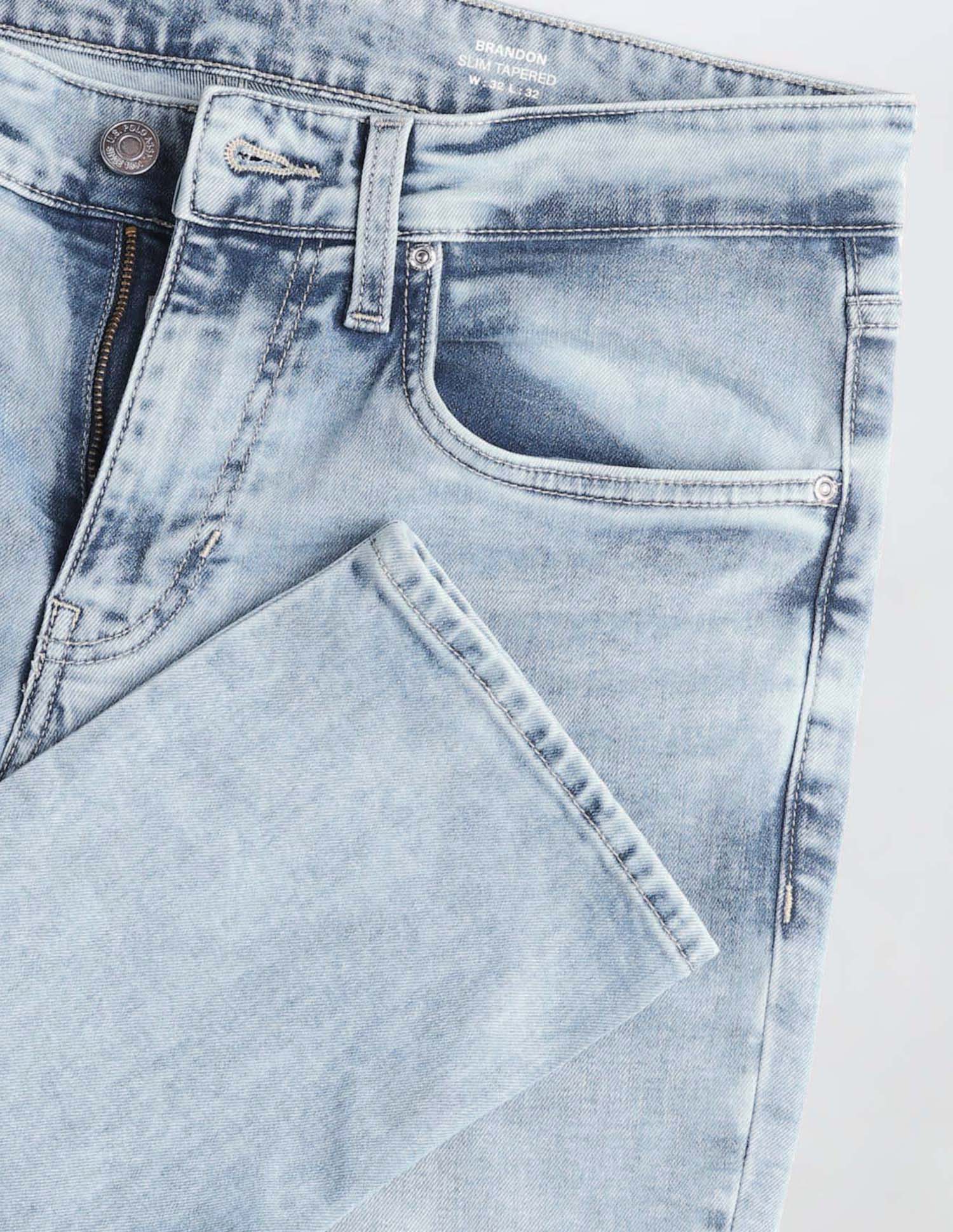 Brandon Slim Tapered Fit Blue Jeans Light Blue - U.S. POLO ASSN. | Large