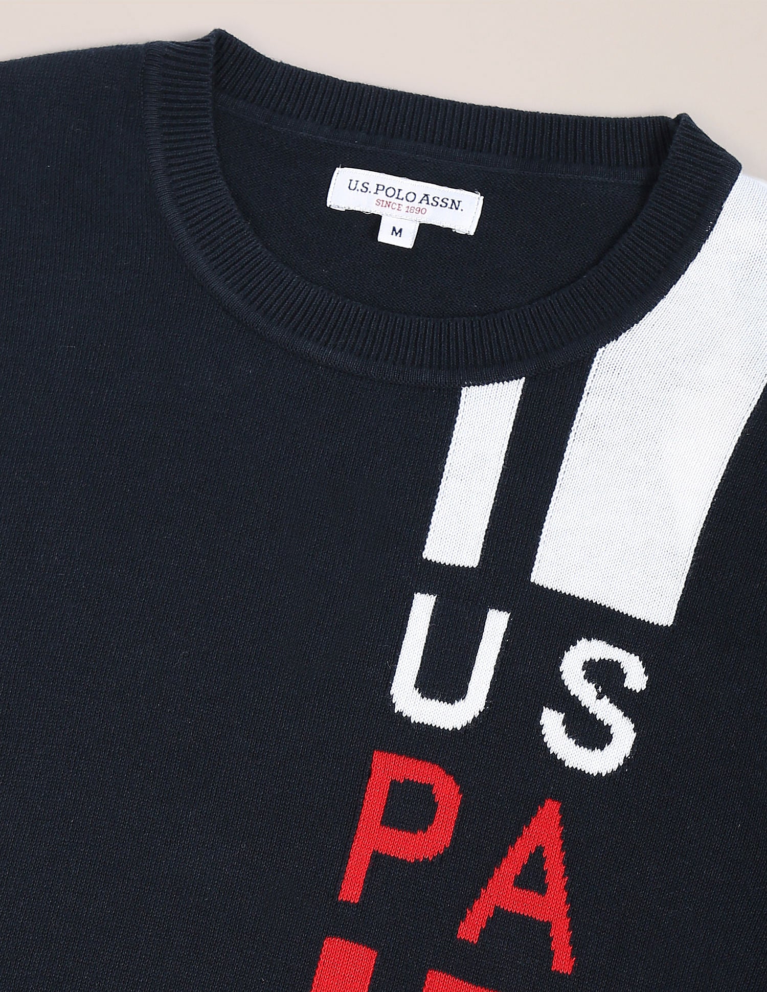 Crew Neck Patterned Knit Sweater Navy - U.S. POLO ASSN. | Large