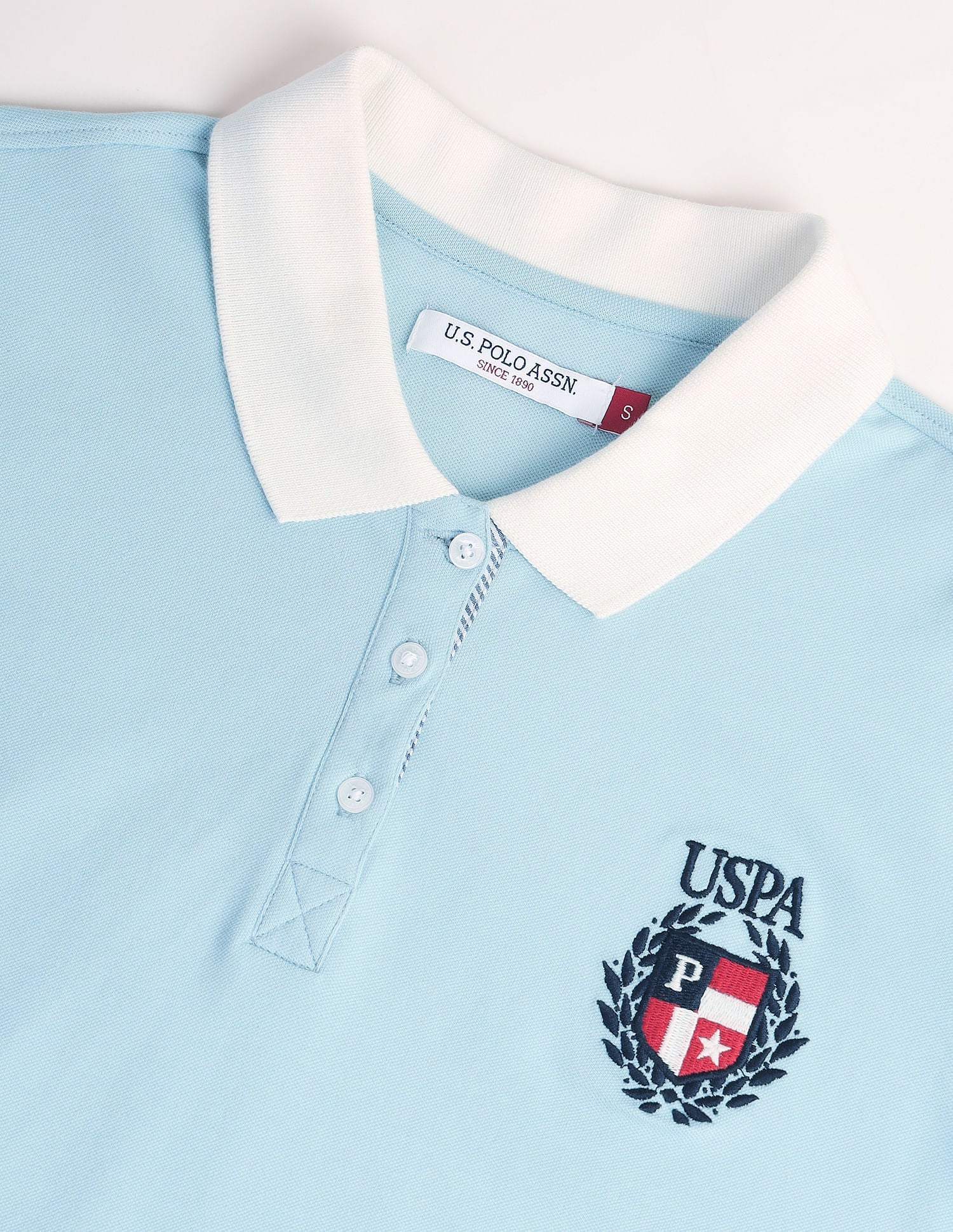Contrast Collar Crest Polo Shirt Light Blue - U.S. POLO ASSN. | Large