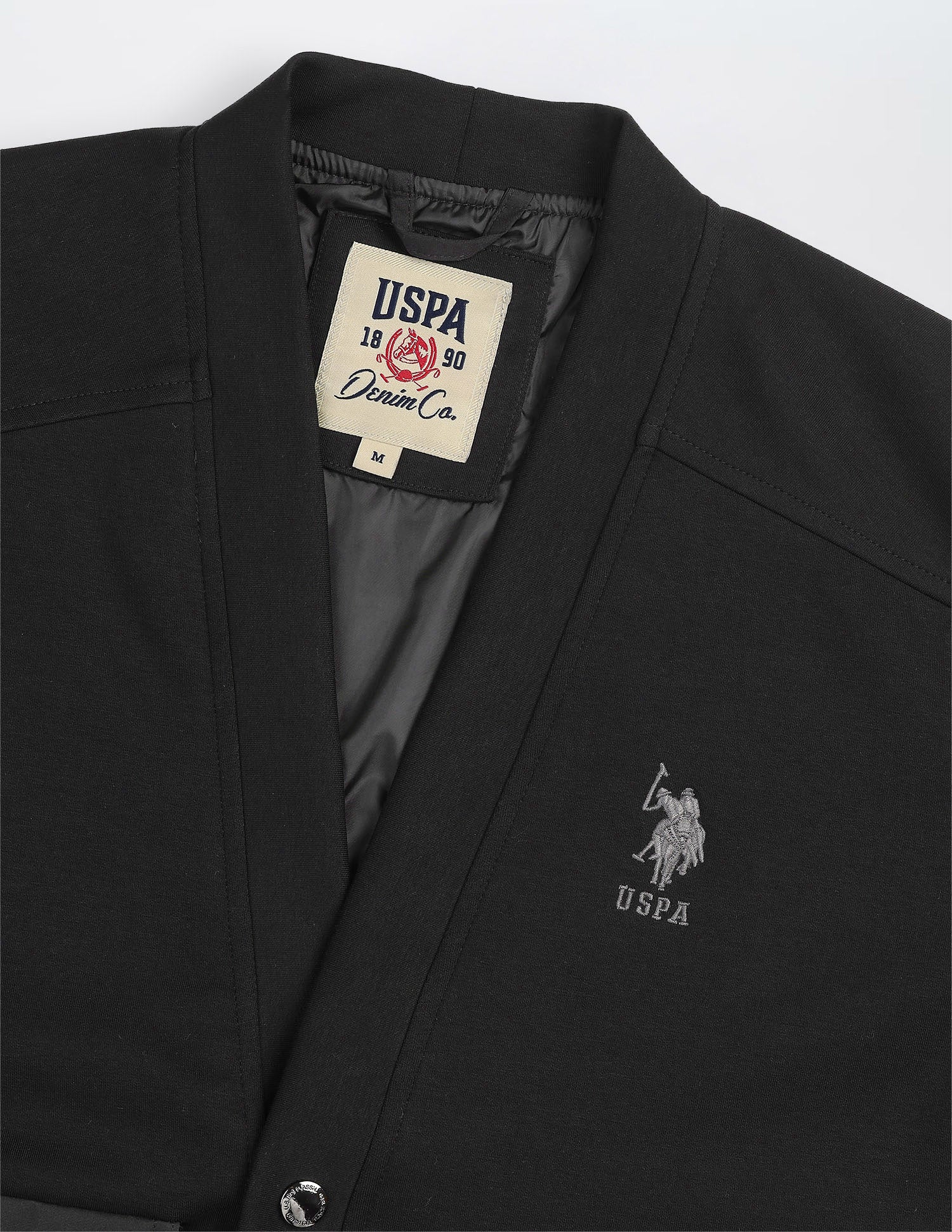 Solid Regular Fit Bomber Jacket Black - U.S. Polo Assn. India | Large