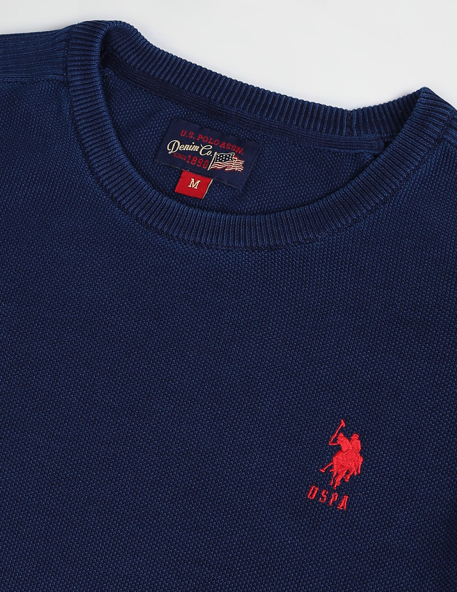 Crew Neck Cotton Textured Sweater Navy - U.S. Polo Assn. India | Large