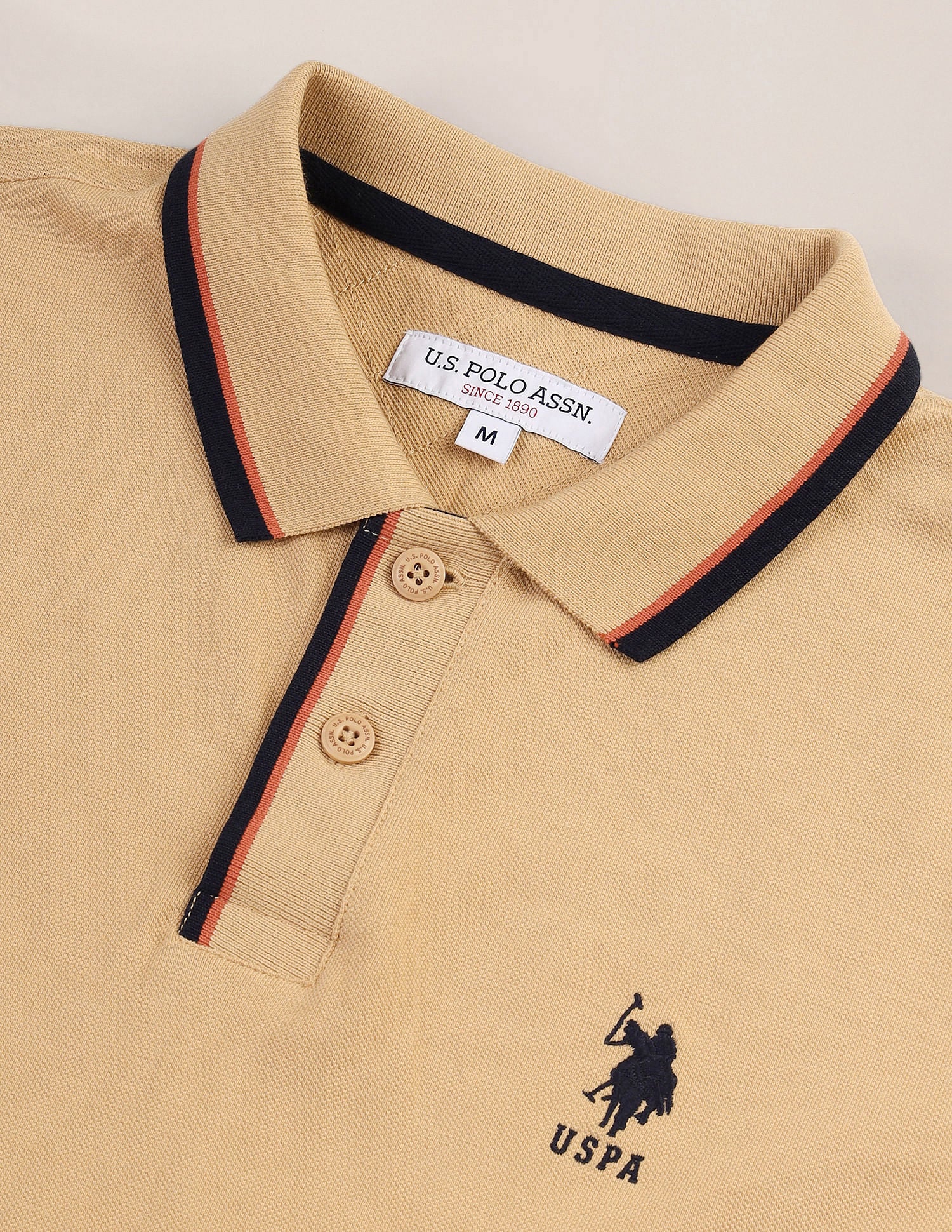 Tipped Collar Slim Polo Shirt Beige - U.S. Polo Assn. India | Large