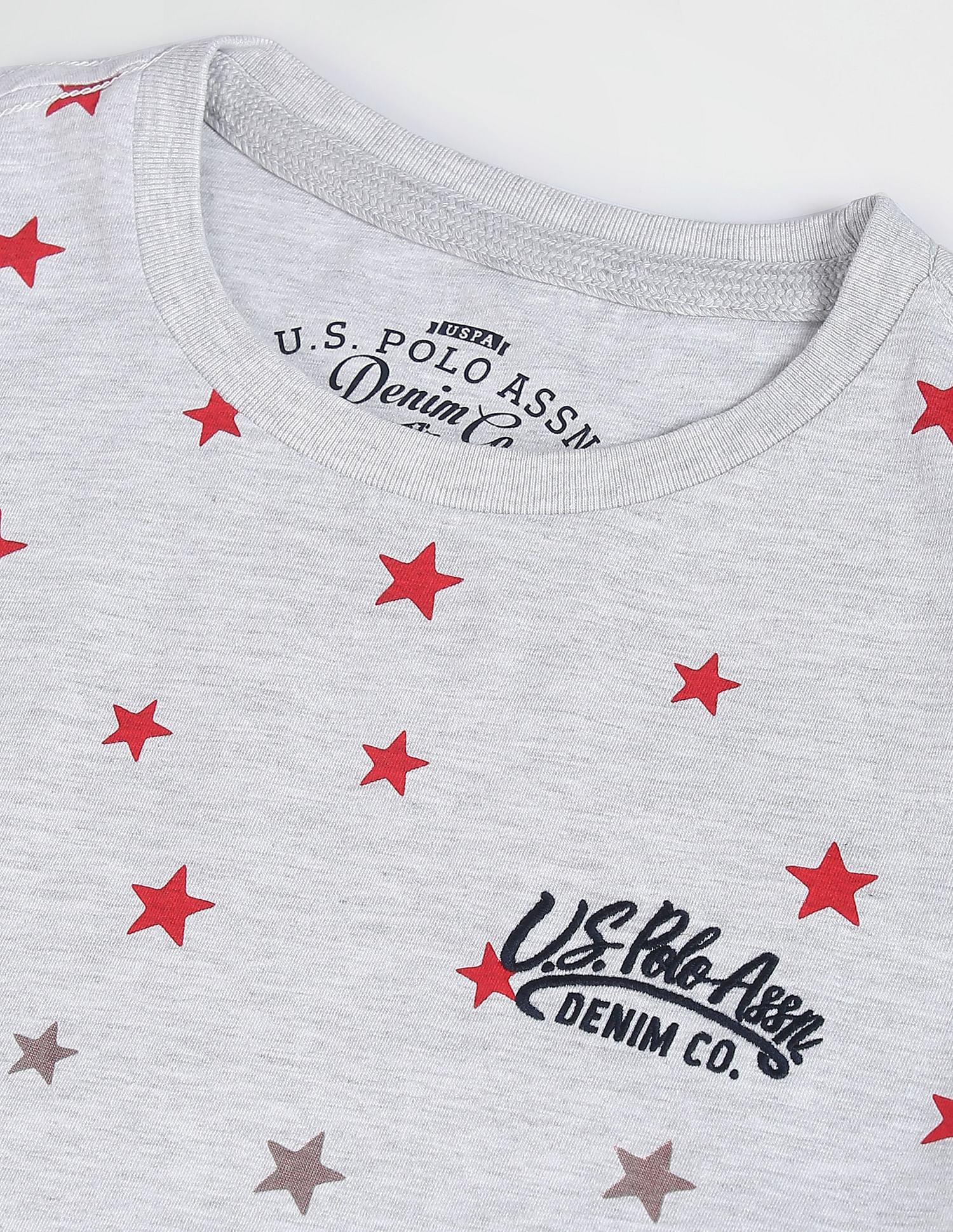 Star Print Heathered T-Shirt Light Grey - U.S. Polo Assn. India | Large