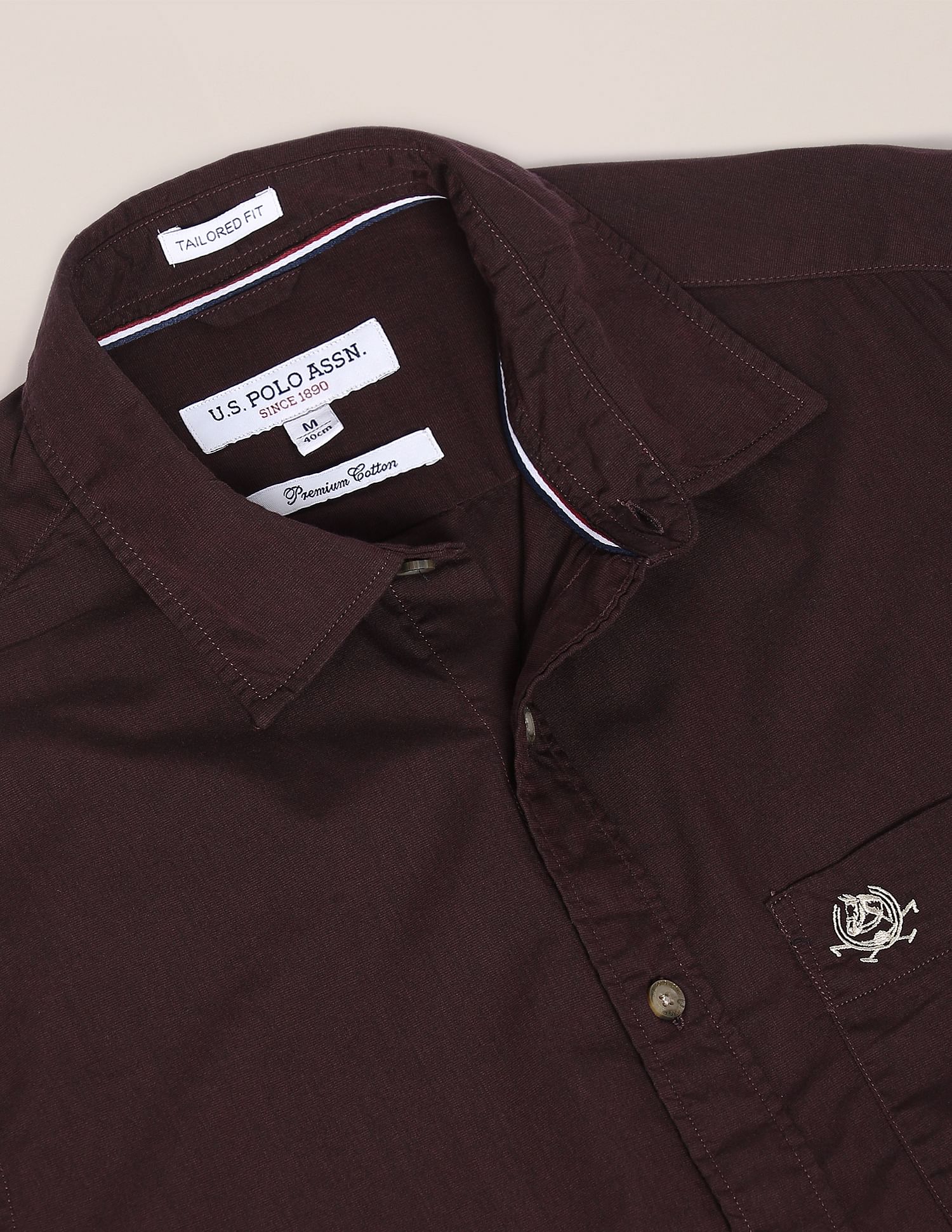 Tailored Regular Fit Solid Casual Shirt Dark Maroon - U.S. Polo Assn. India | Large