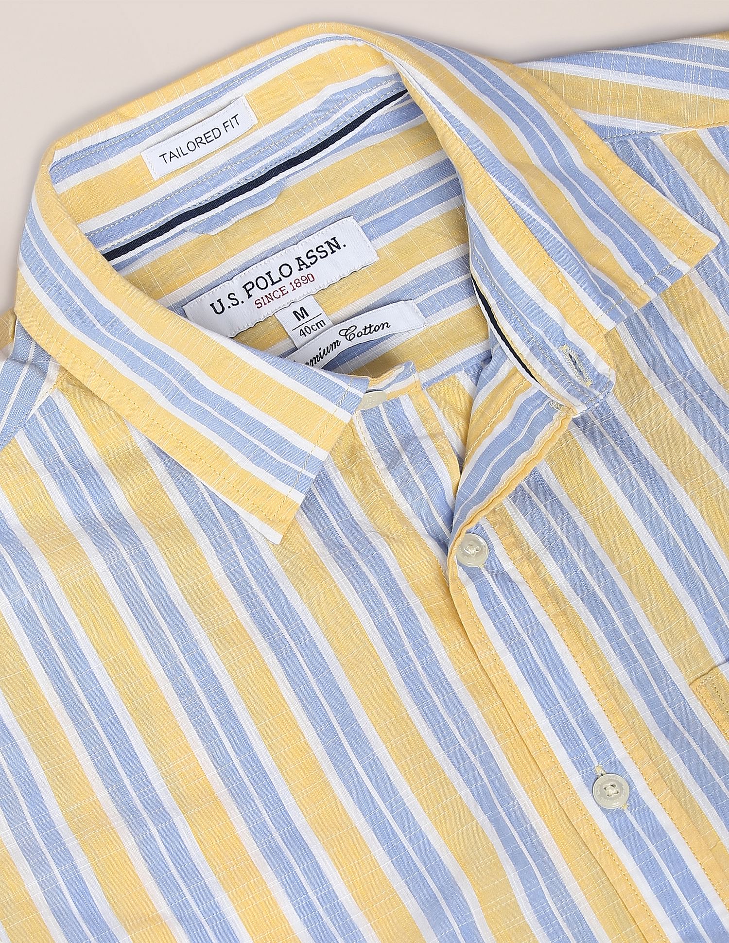 Men Yellow And Blue Vertical Stripe Cotton Casual Shirt Yellow and Blue - U.S. Polo Assn. India | Large