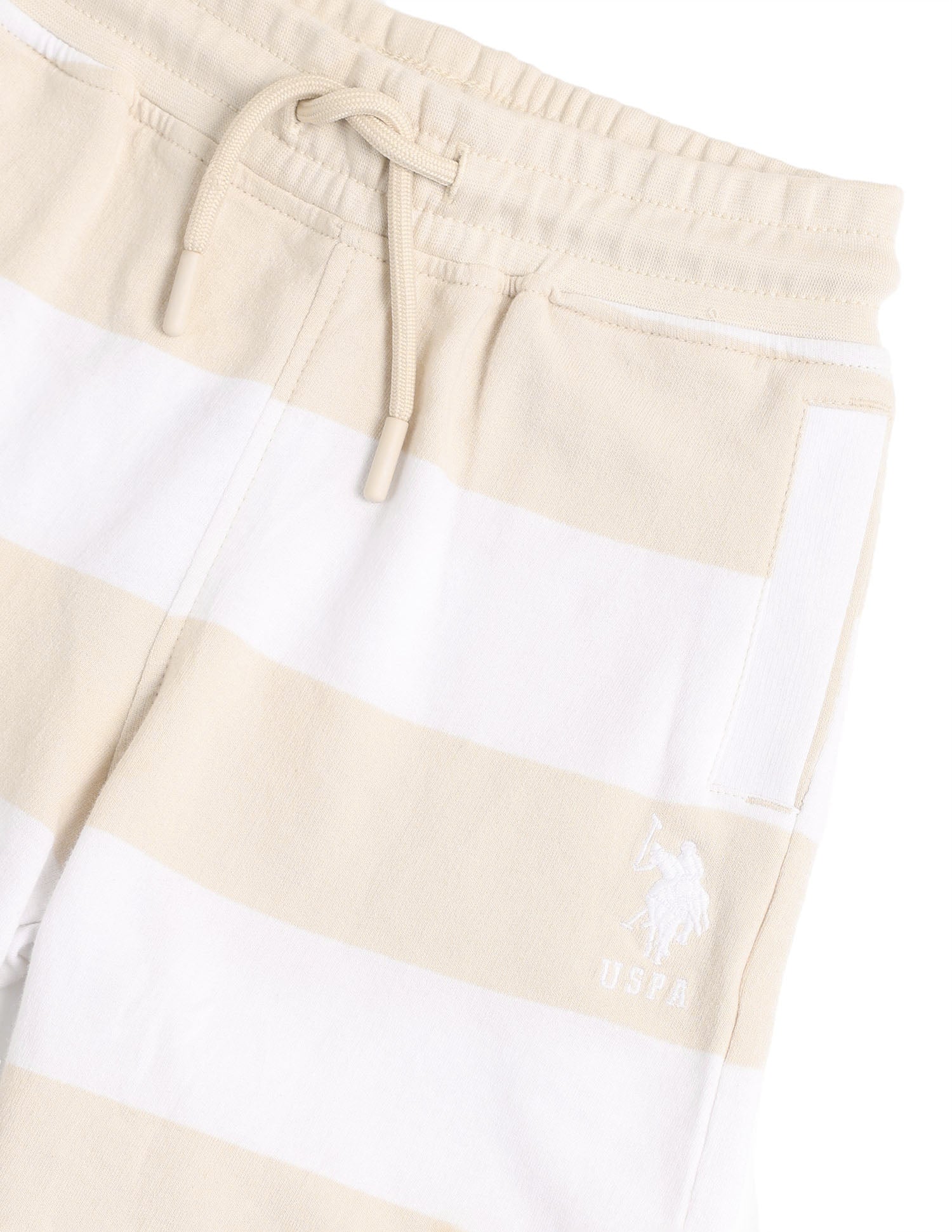 Boys Horizontal Striped Regular Fit Shorts Beige - U.S. POLO ASSN. | Large