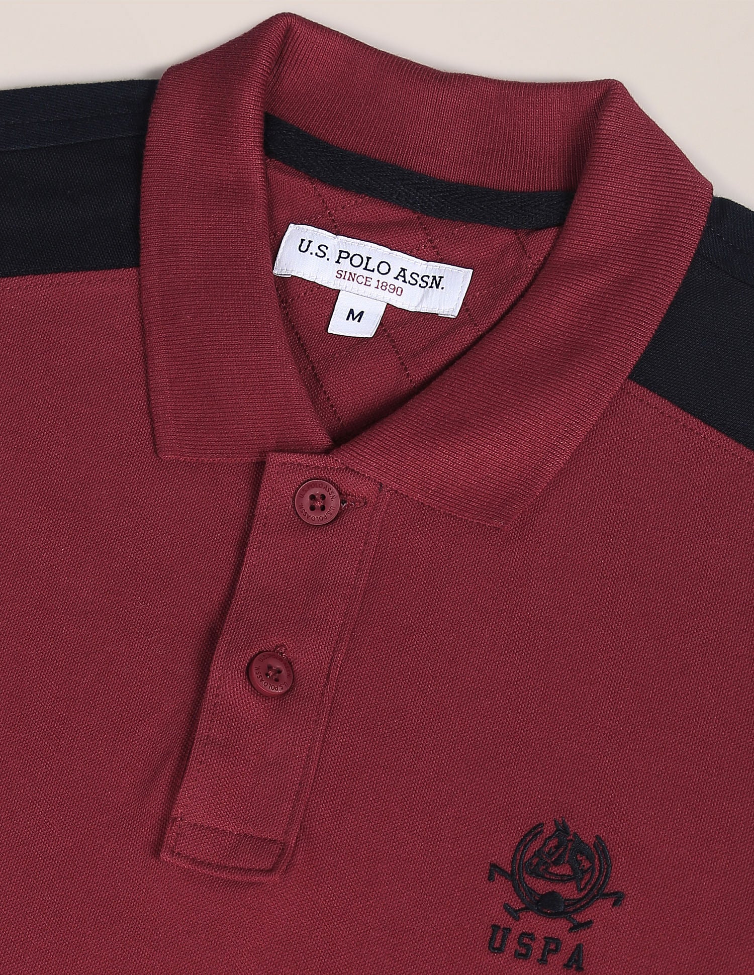 Colour Block Cotton Polo Shirt Maroon - U.S. POLO ASSN. | Large