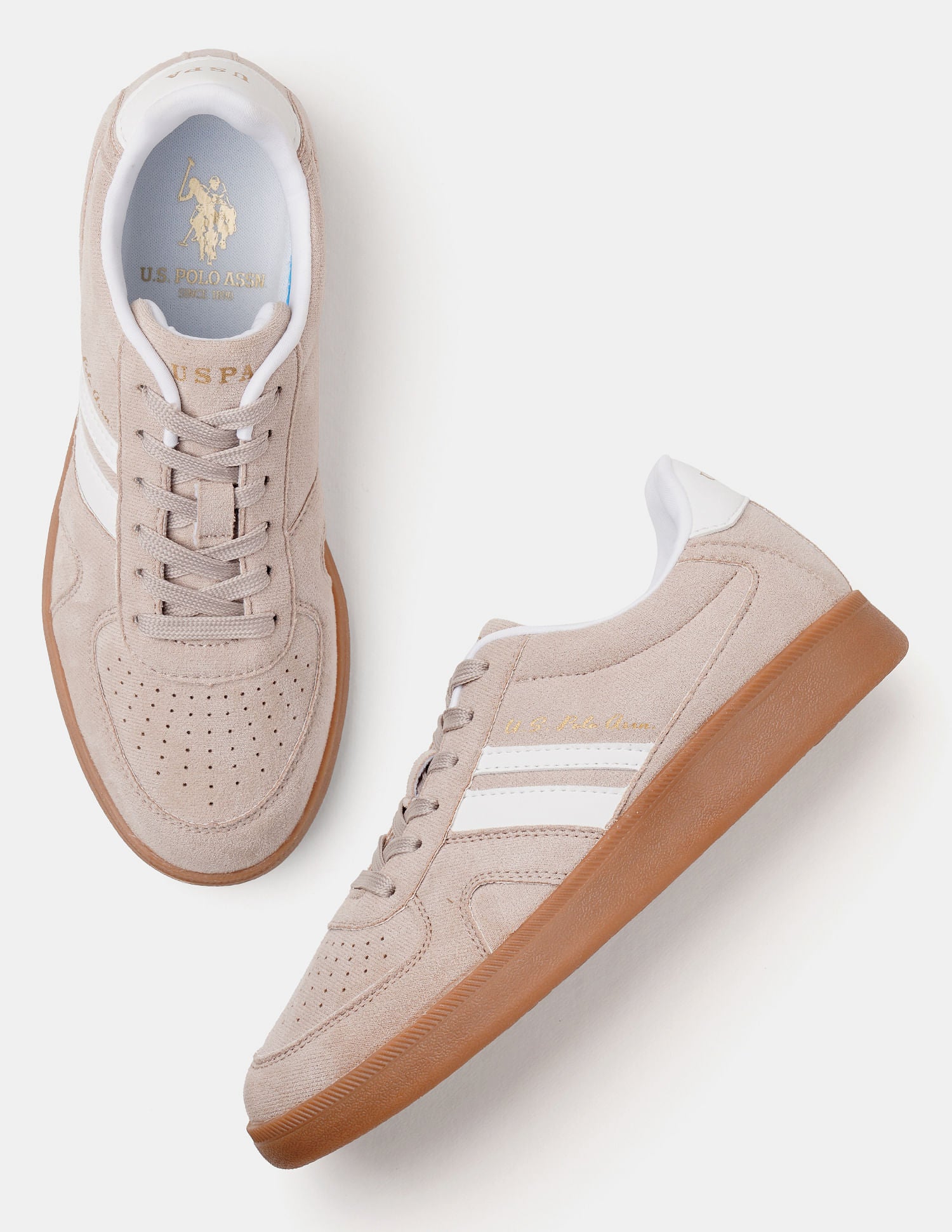 Women Round Toe Edda Striped Sneakers Beige - U.S. Polo Assn. India | Large