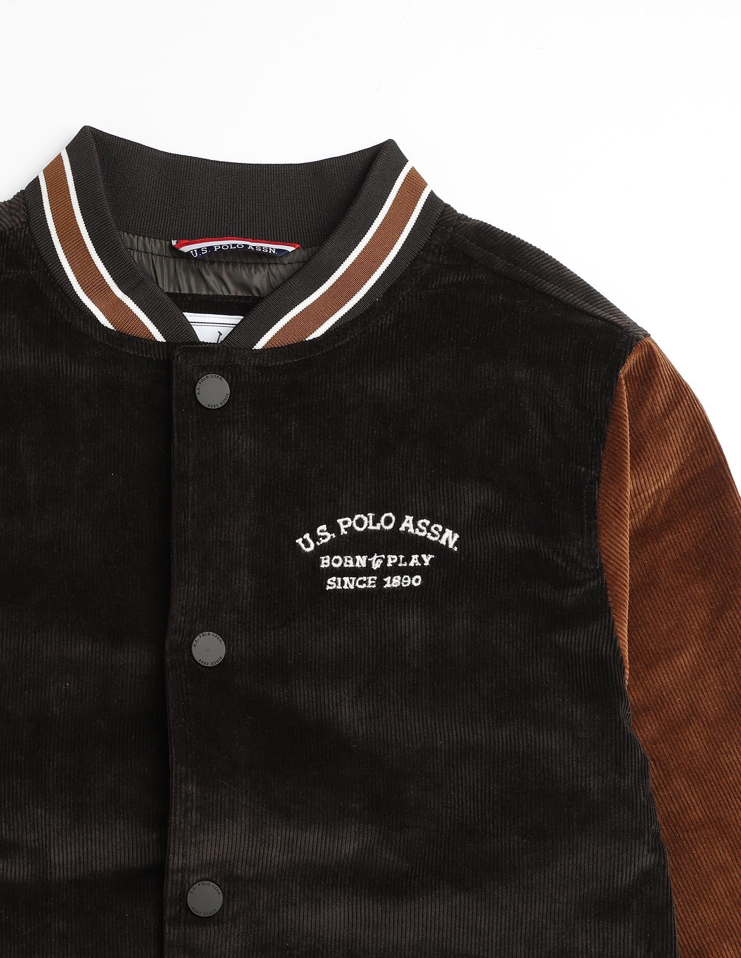 Boys Solid Regular Fit Varsity Jacket Dark Brown - U.S. Polo Assn. India | Large