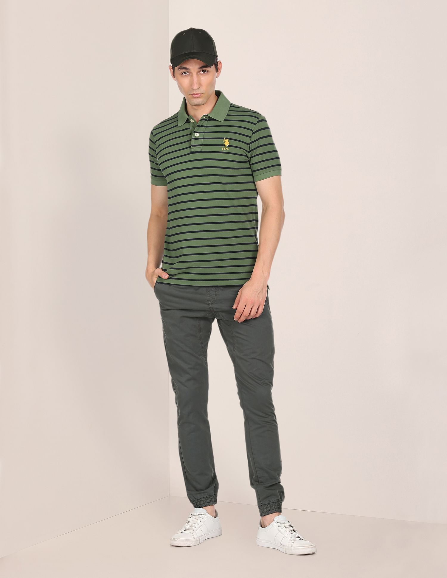 Cotton Striped Polo Shirt Green - U.S. Polo Assn. India | Large