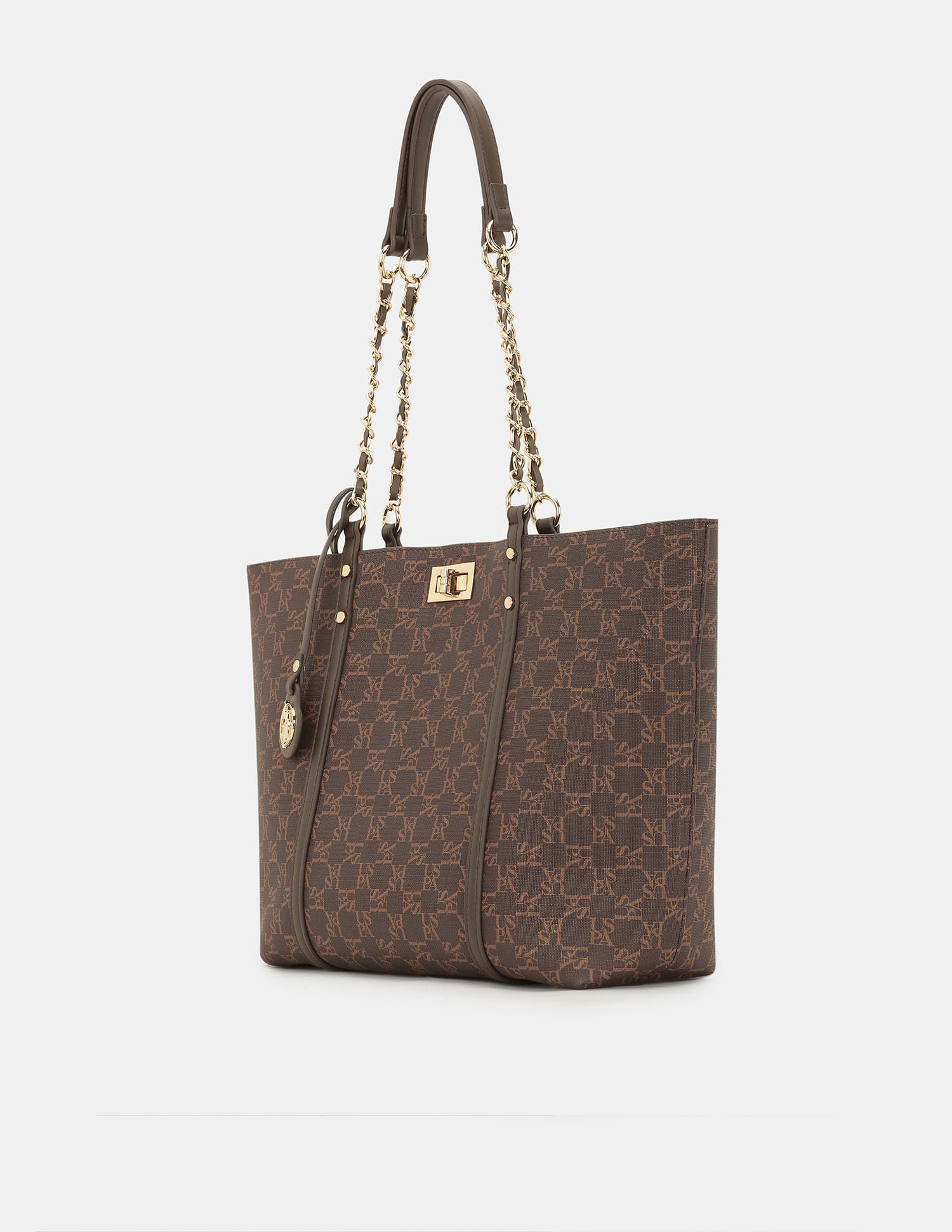 Women Kylie Monogram Tote Bag with Twist Lock Brown - U.S. POLO ASSN. | Large
