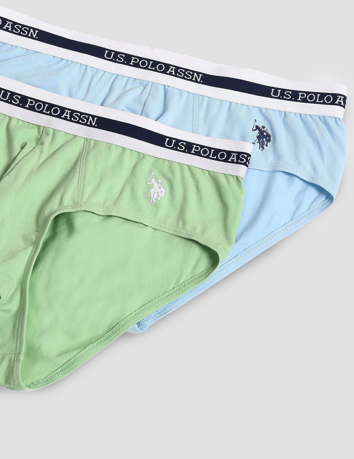 Elasticized Waist OEB09 Briefs - Pack Of 2 Pastel Green and Pastel Blue - U.S. POLO ASSN. | Large