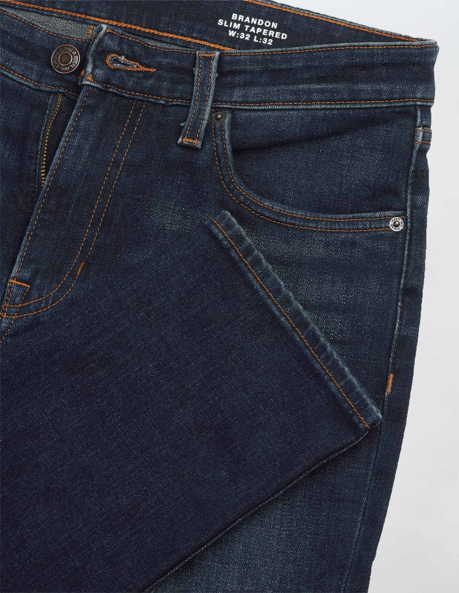 Brandon Slim Tapered Fit Blue Jeans Mid Blue - U.S. POLO ASSN. | Large