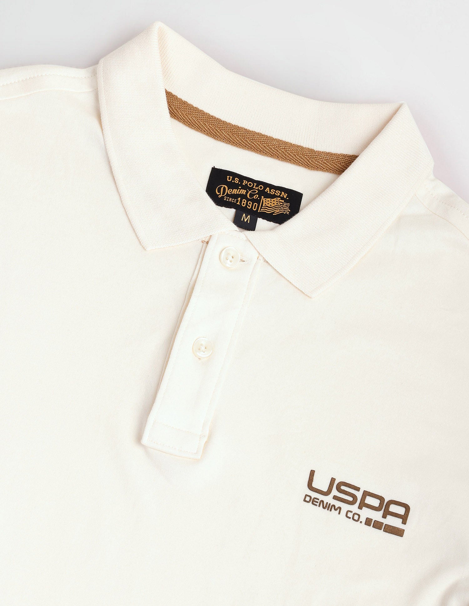Ribbed Collar Solid Polo Shirt Ivory - U.S. Polo Assn. India | Large