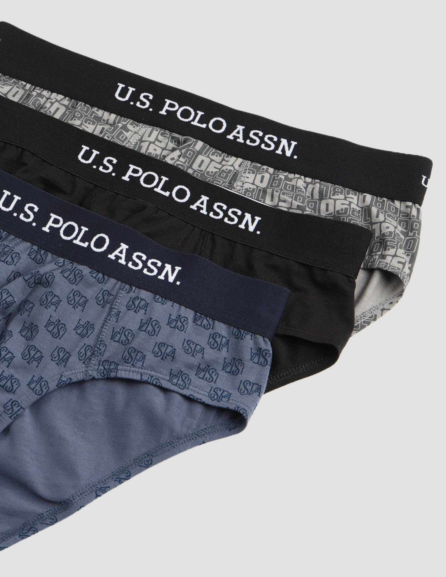 Anti Microbial Printed OEB14 Briefs - Pack Of 3 Iron Gate, Blue and Black - U.S. POLO ASSN. | Large