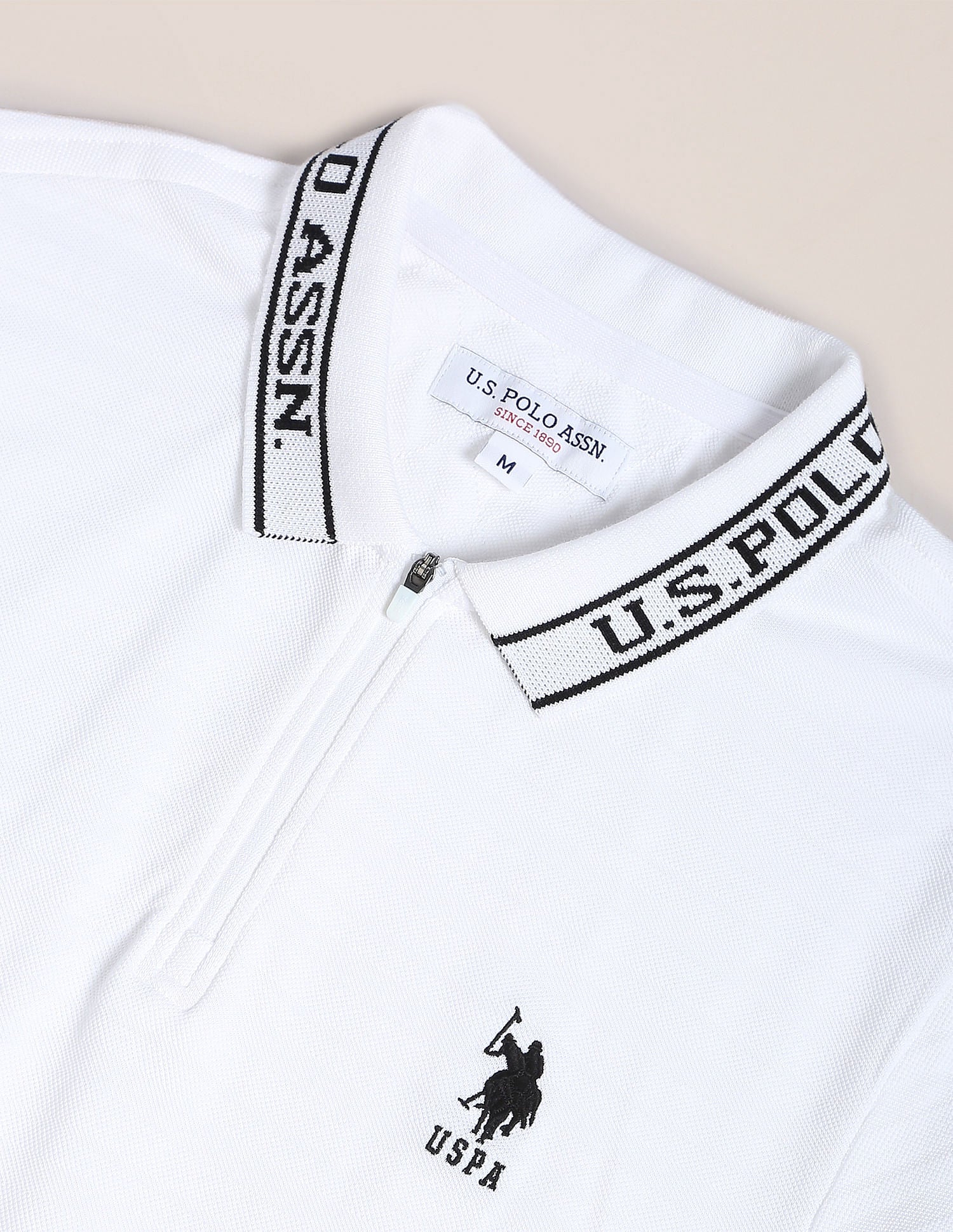 Branded Collar Jacquard Polo Shirt White - U.S. Polo Assn. India | Large