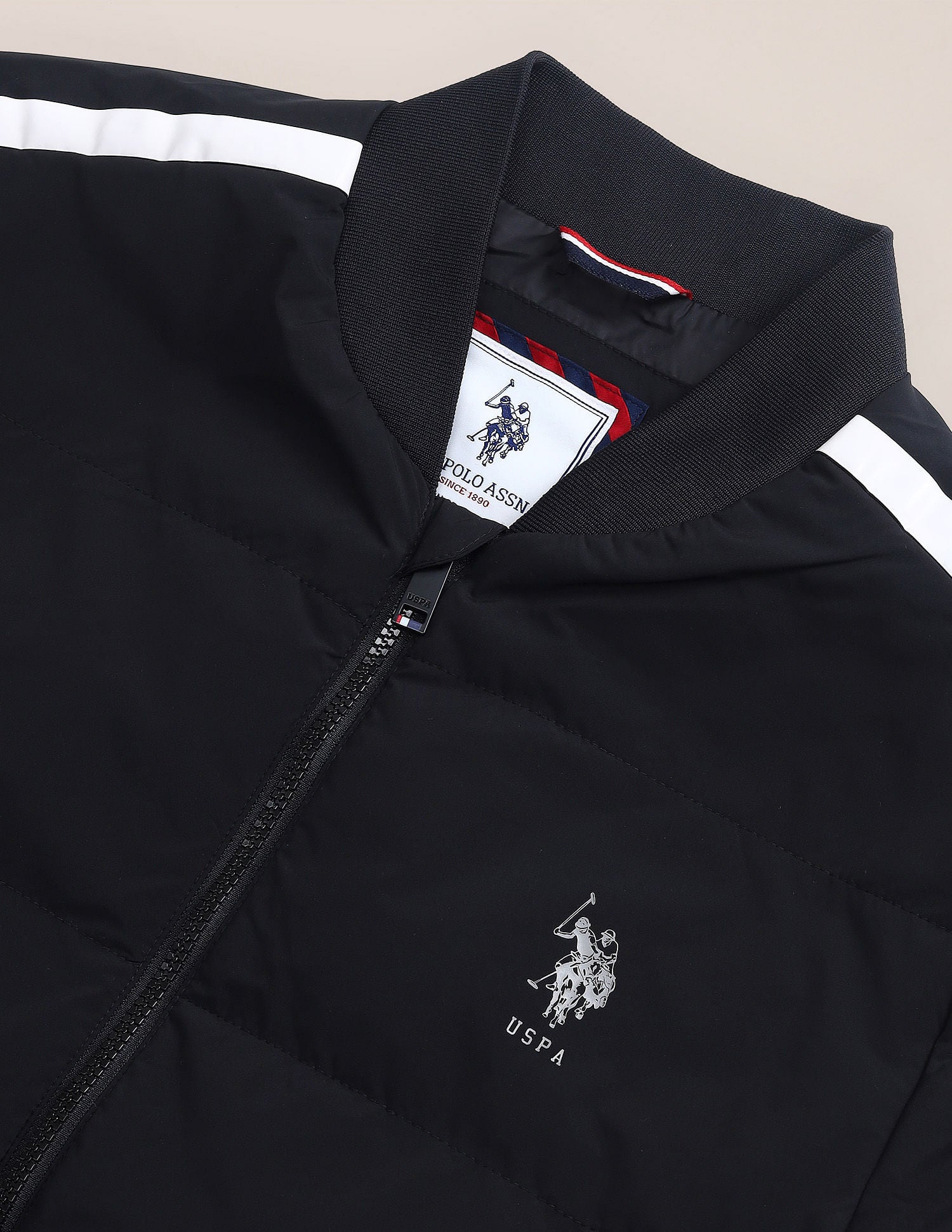 Regular Fit Solid Bomber Jacket Black - U.S. Polo Assn. India | Large