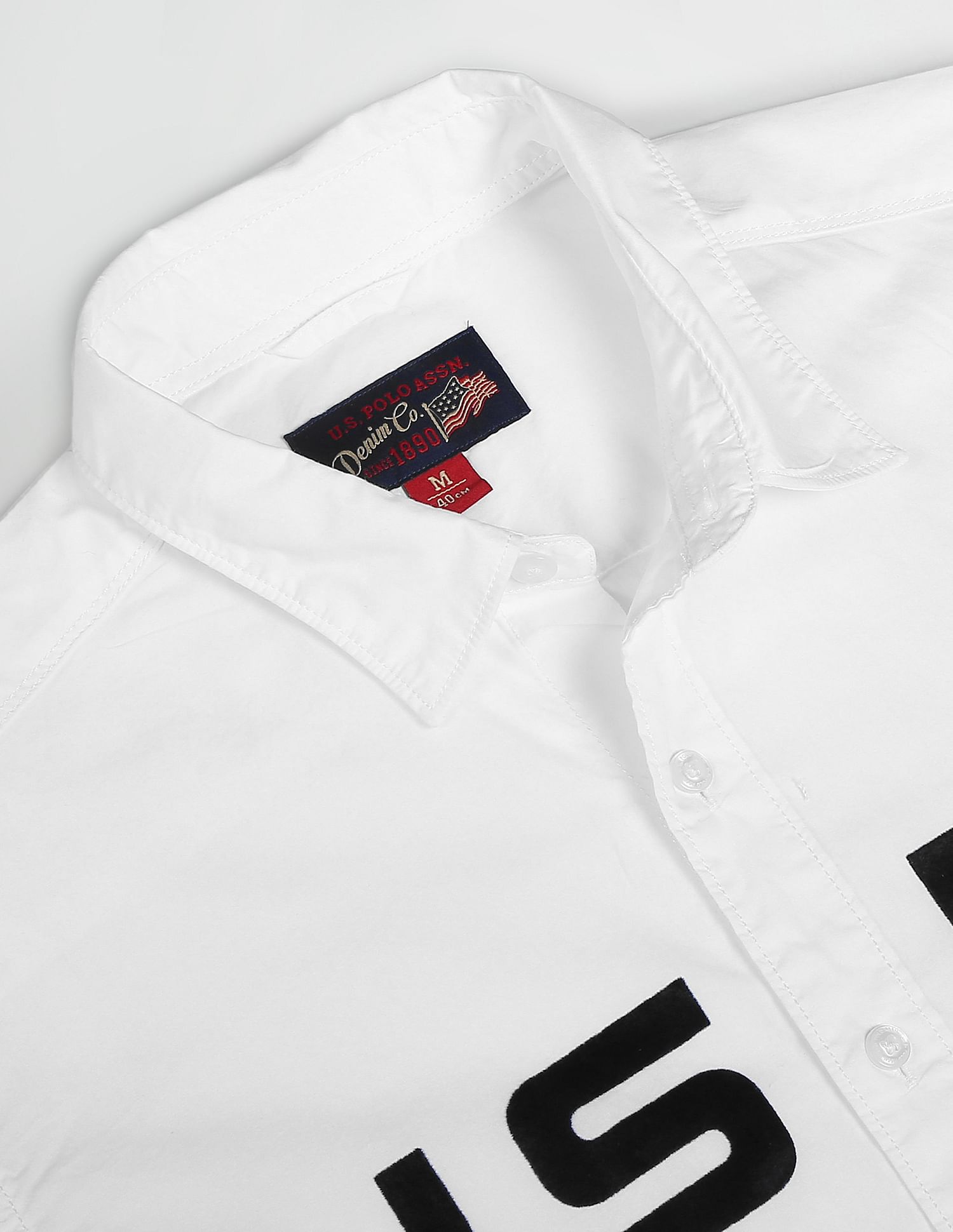 Spread Collar Cotton Casual Shirt White - U.S. Polo Assn. India | Large