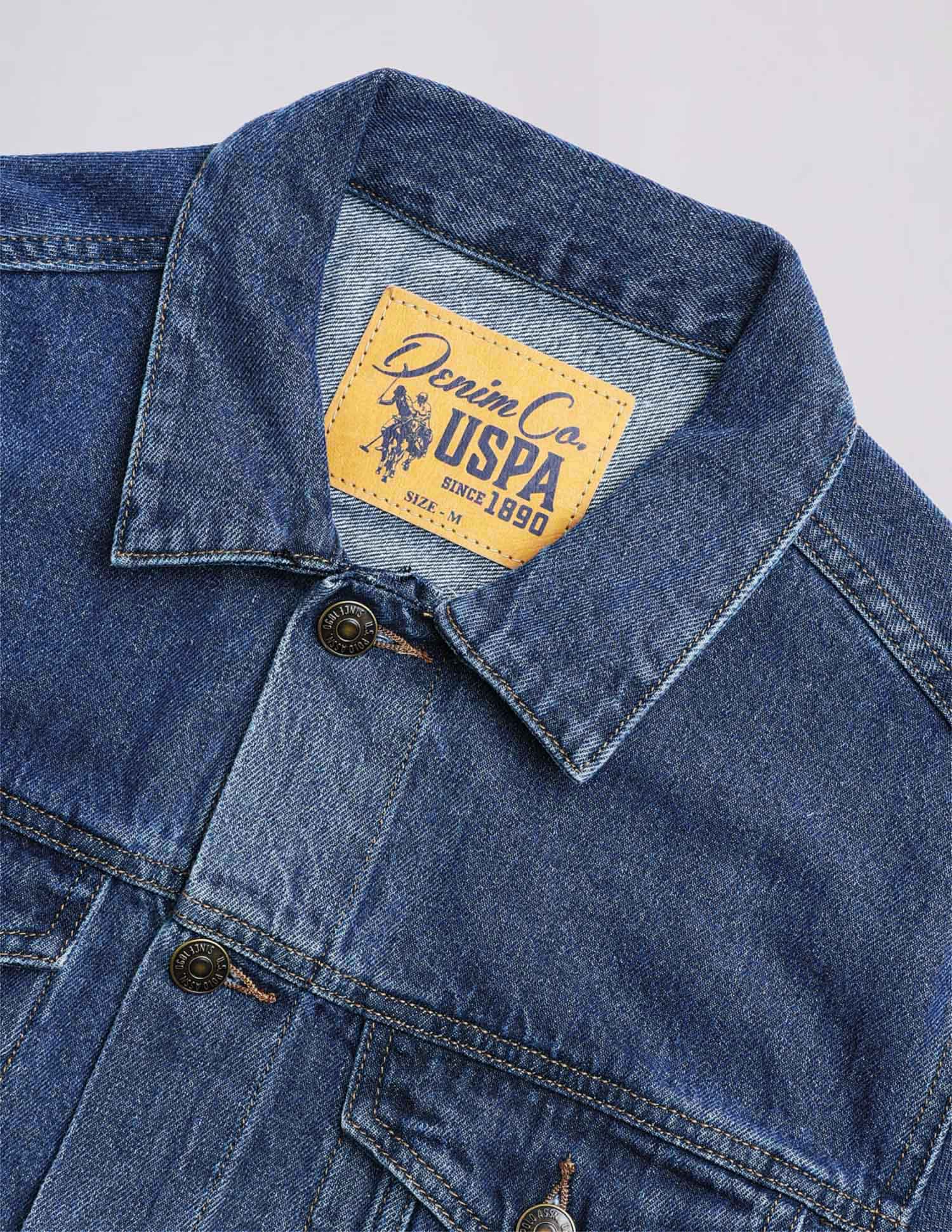 Pure Cotton Regular Fit Denim Jacket Mid Wash - U.S. Polo Assn. India | Large