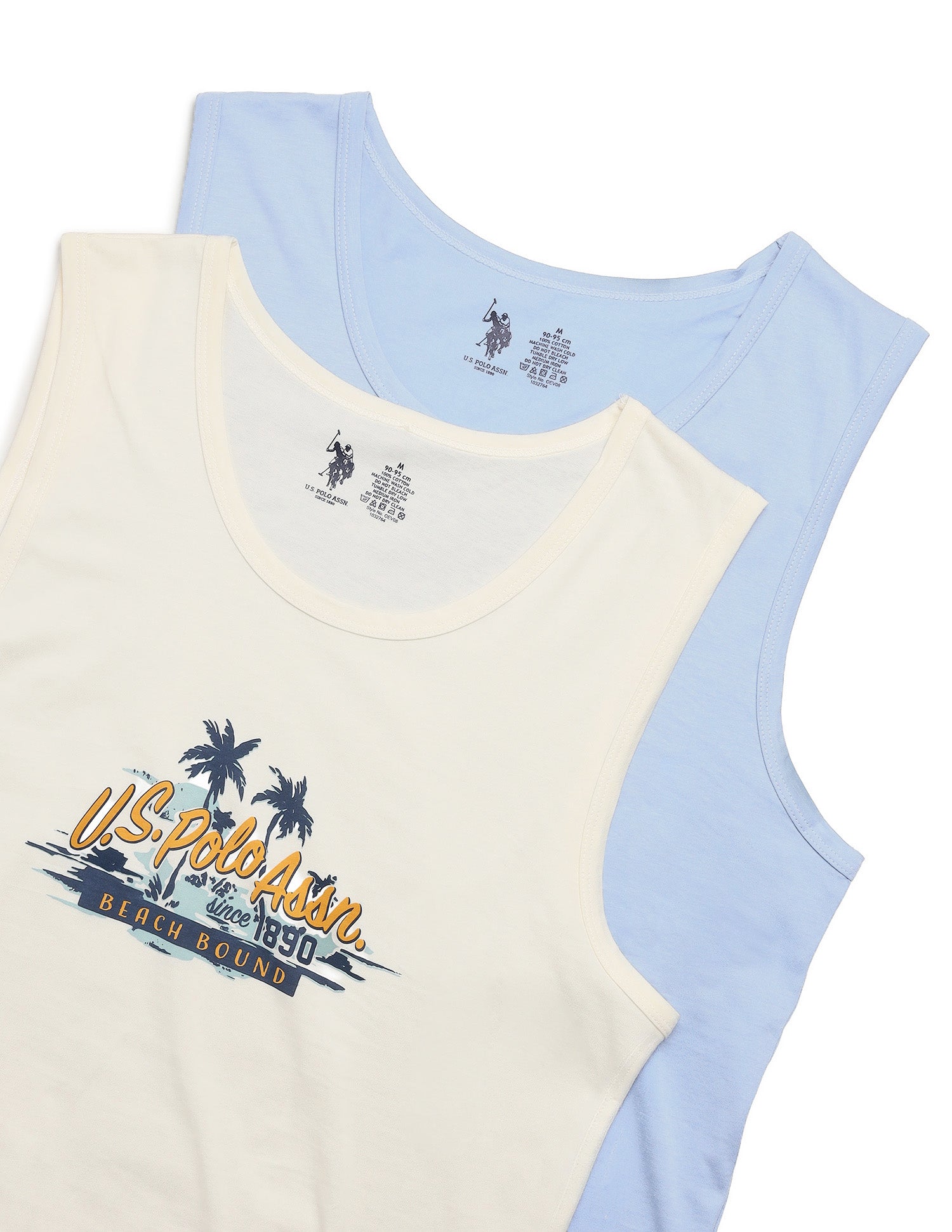 Anti Microbial Pure Cotton OEV08 Vest - Pack Of 2 Ivory/Light Blue - U.S. Polo Assn. India | Large