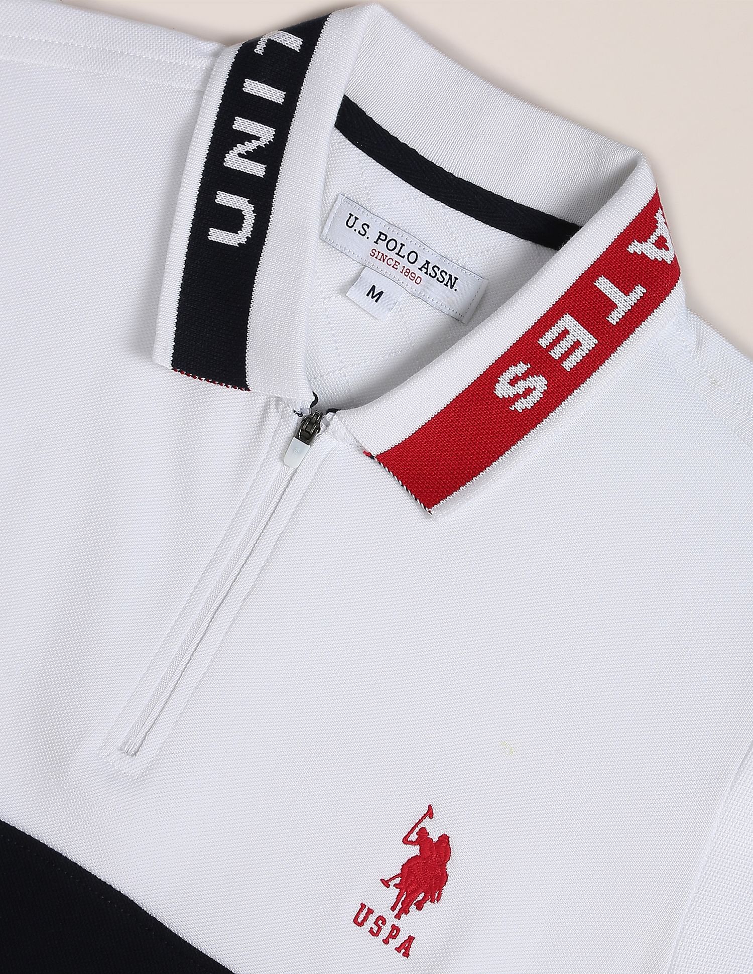 Colour Block Pure Cotton Polo Shirt Navy and White - U.S. Polo Assn. India | Large