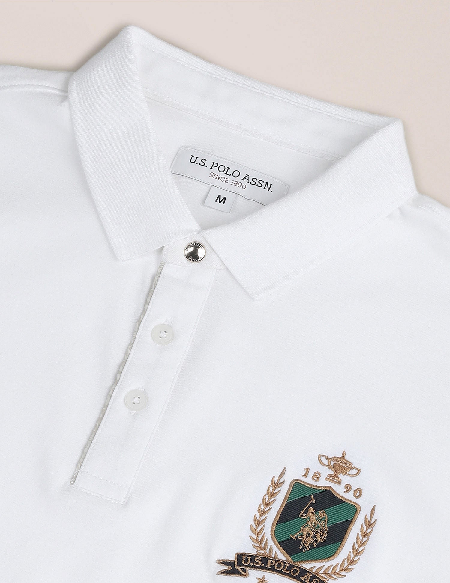 Ribbed Collar Solid Polo Shirt White - U.S. Polo Assn. India | Large