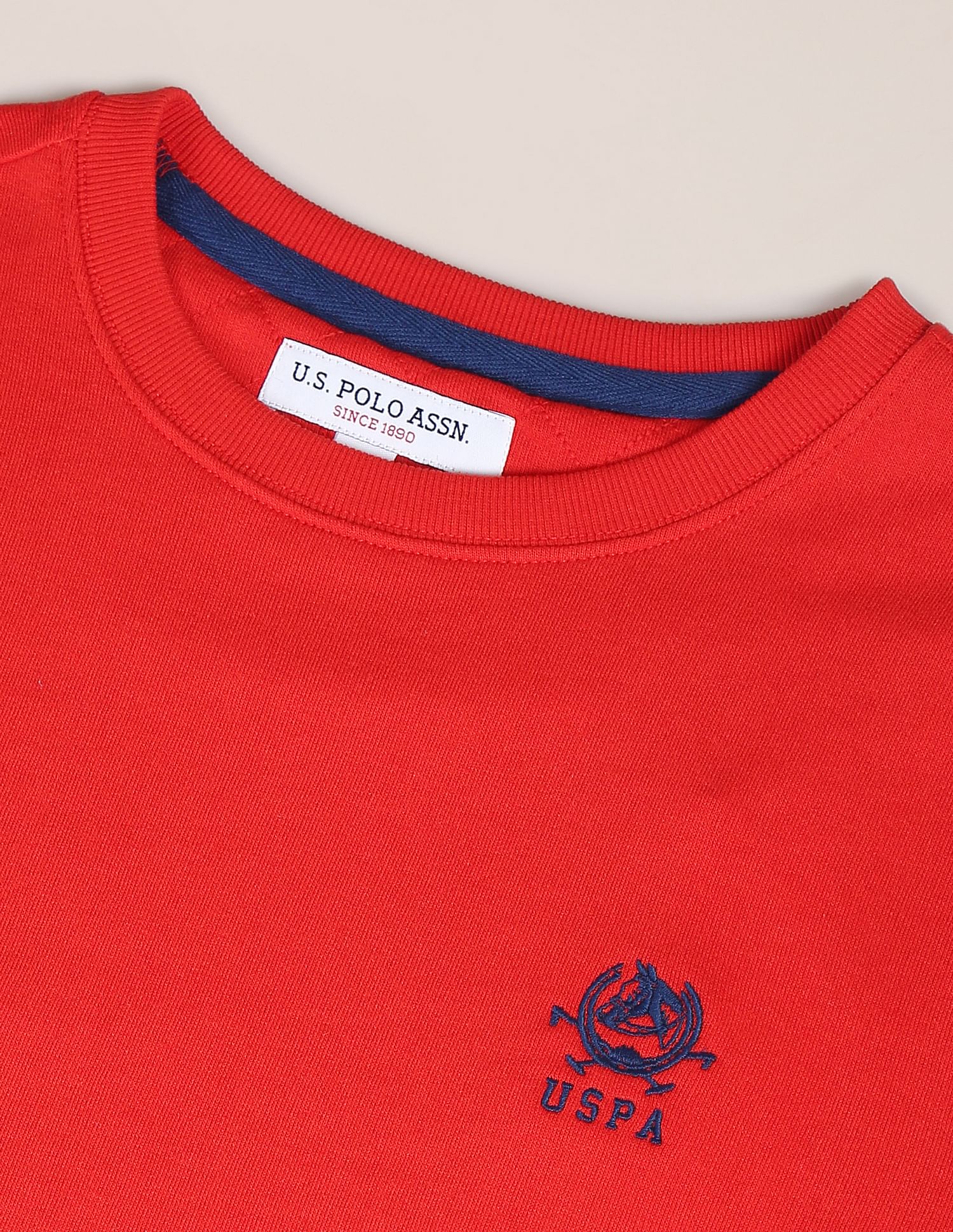 Solid Crew Neck Sweatshirt Red - U.S. Polo Assn. India | Large