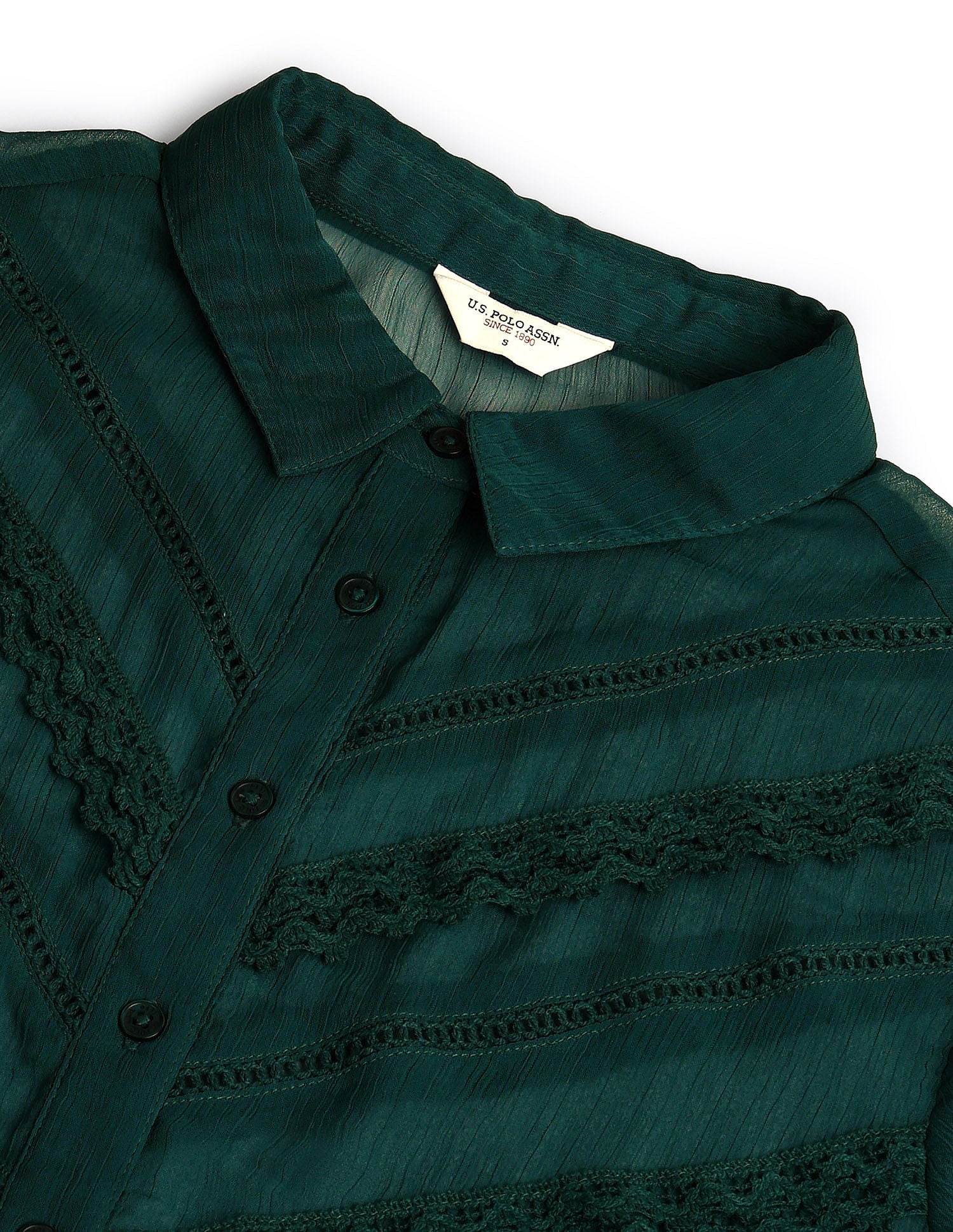 Lace Detail Chiffon Shirt Green - U.S. POLO ASSN. | Large