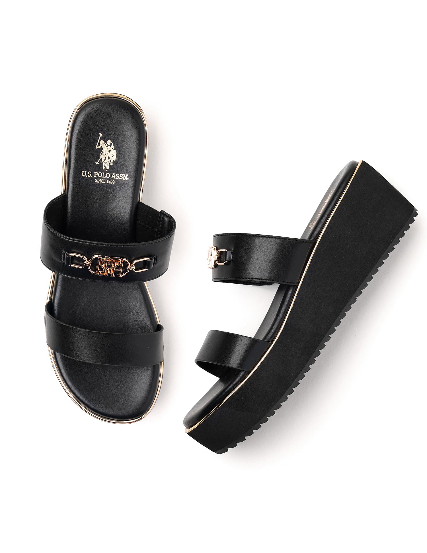 Women Open Toe Elettra Wedge Sandals Black - U.S. POLO ASSN. | Large
