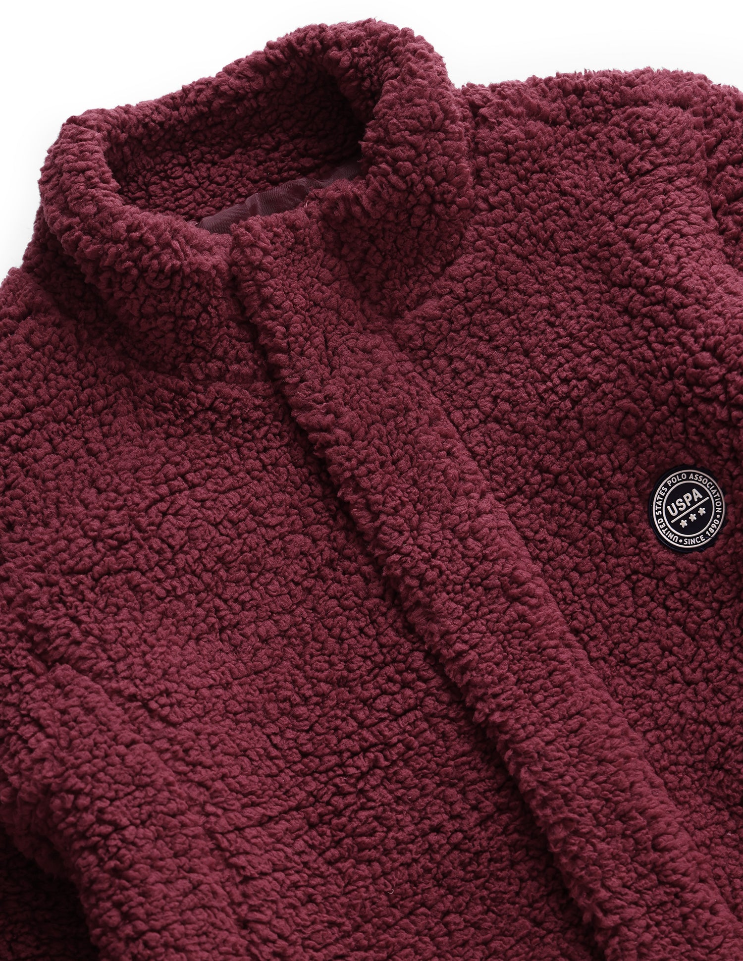 Boys Maroon Solid Sherpa Knit Jacket Maroon - U.S. POLO ASSN. | Large