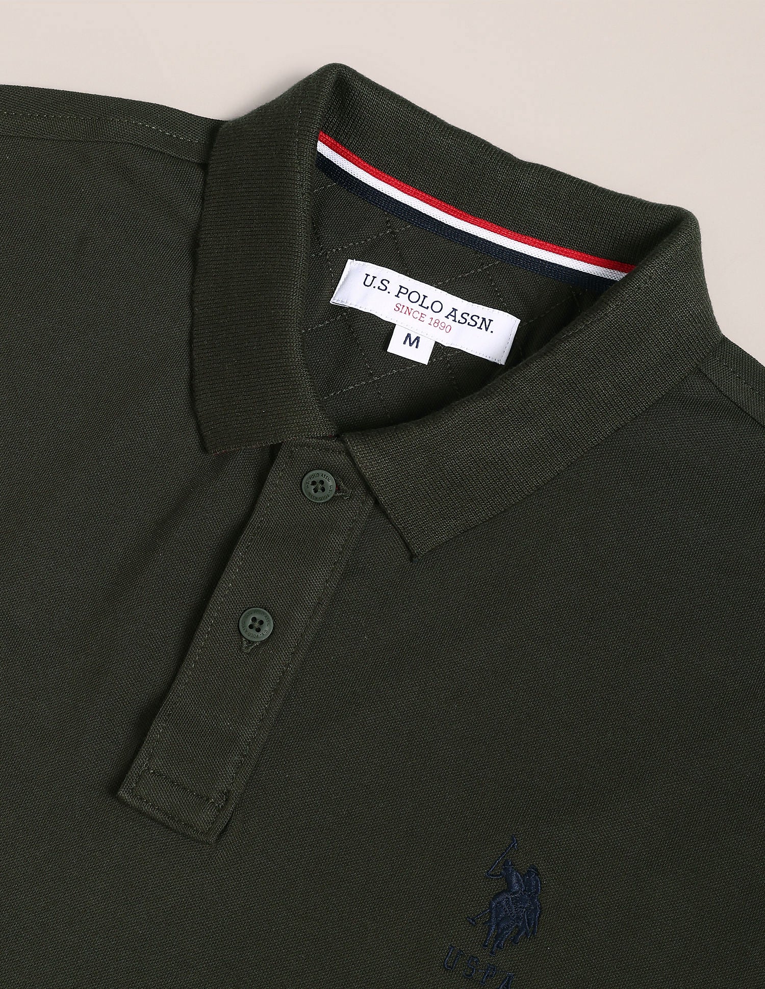 Solid Pique Stretch Polo Shirt Olive - U.S. Polo Assn. India | Large