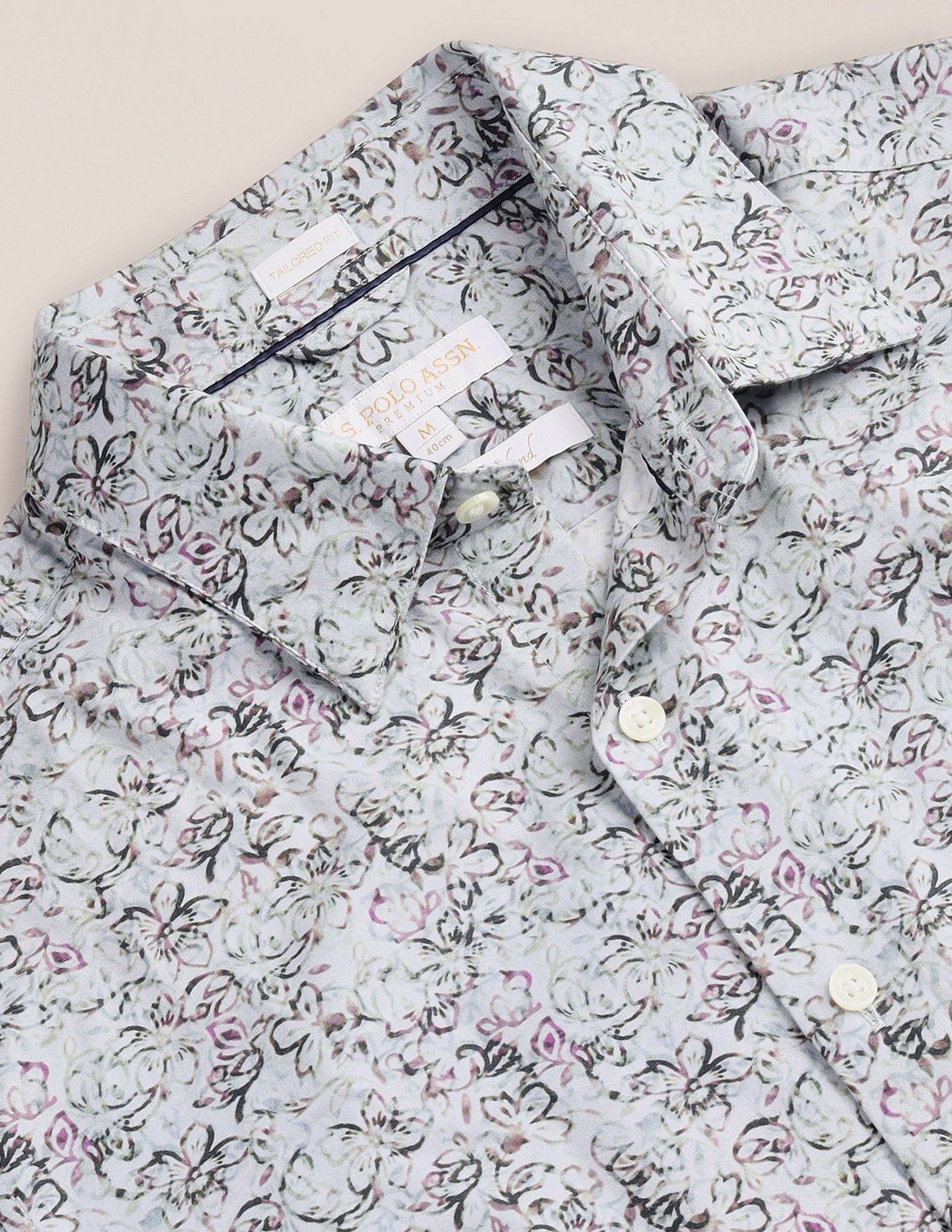 Floral Print Twill Shirt Light Grey - U.S. Polo Assn. India | Large