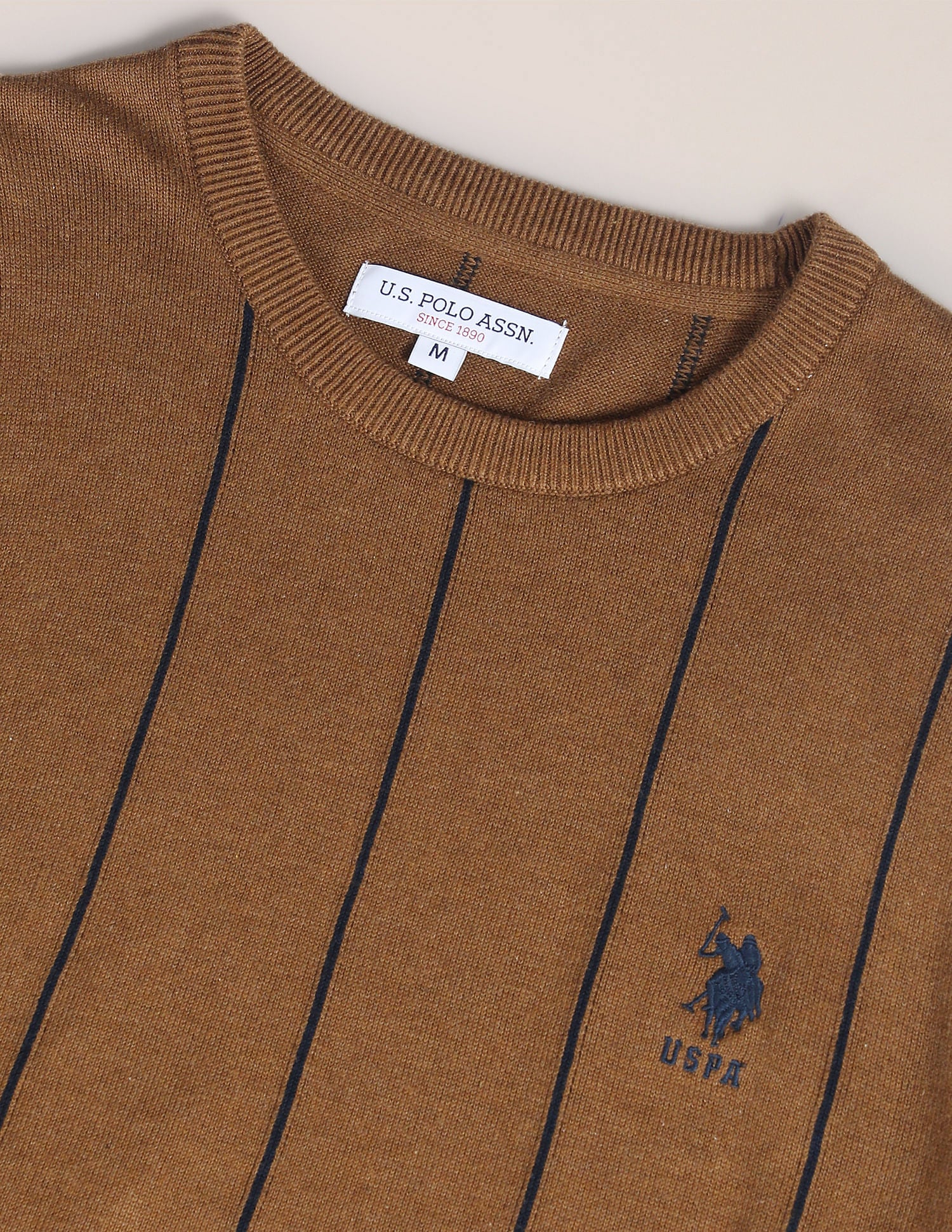 Crew Neck Vertical Stripe Sweater Brown - U.S. POLO ASSN. | Large