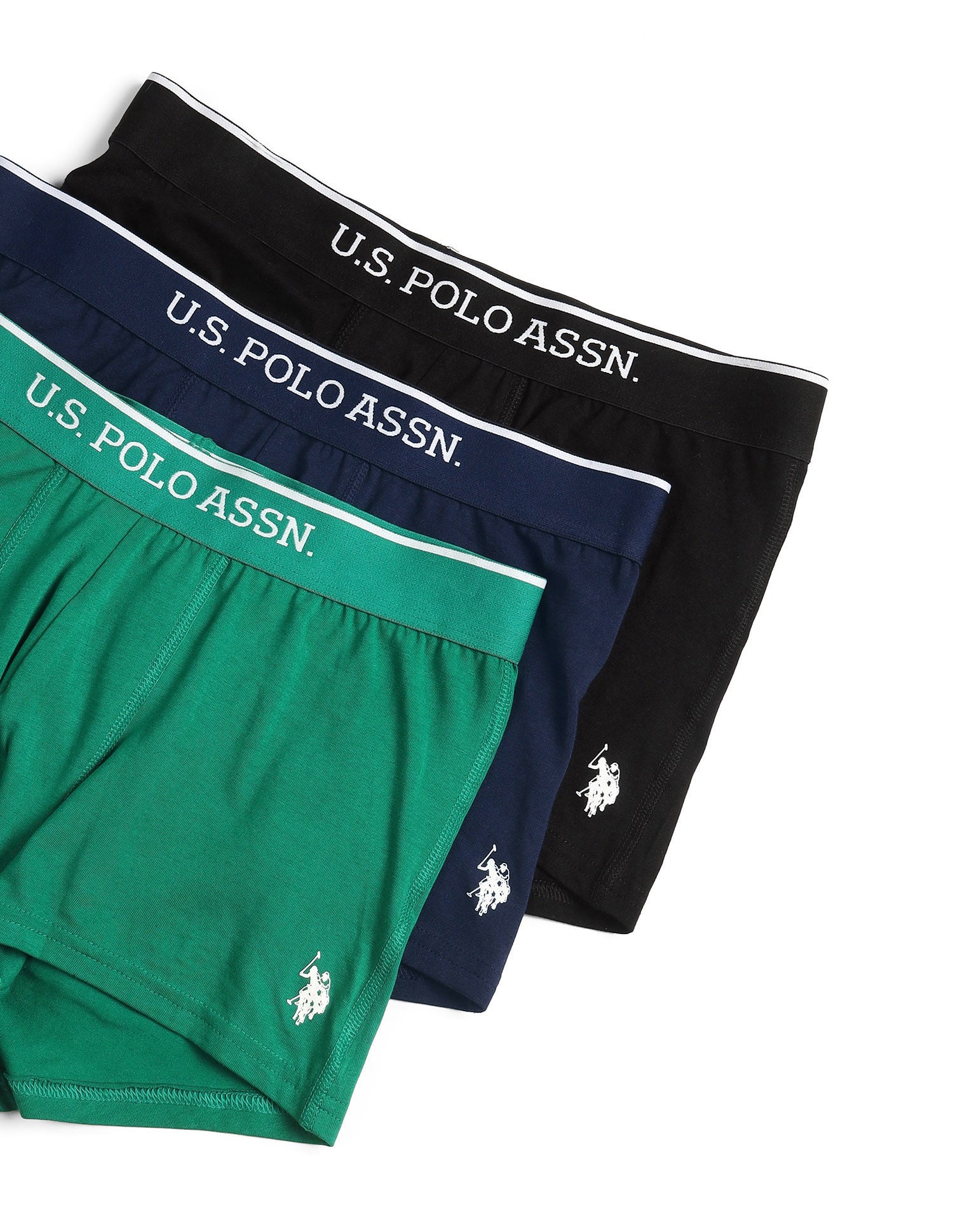 Mid Rise ET004 Trunks - Pack Of 3 Black, Green And Navy - U.S. Polo Assn. India | Large