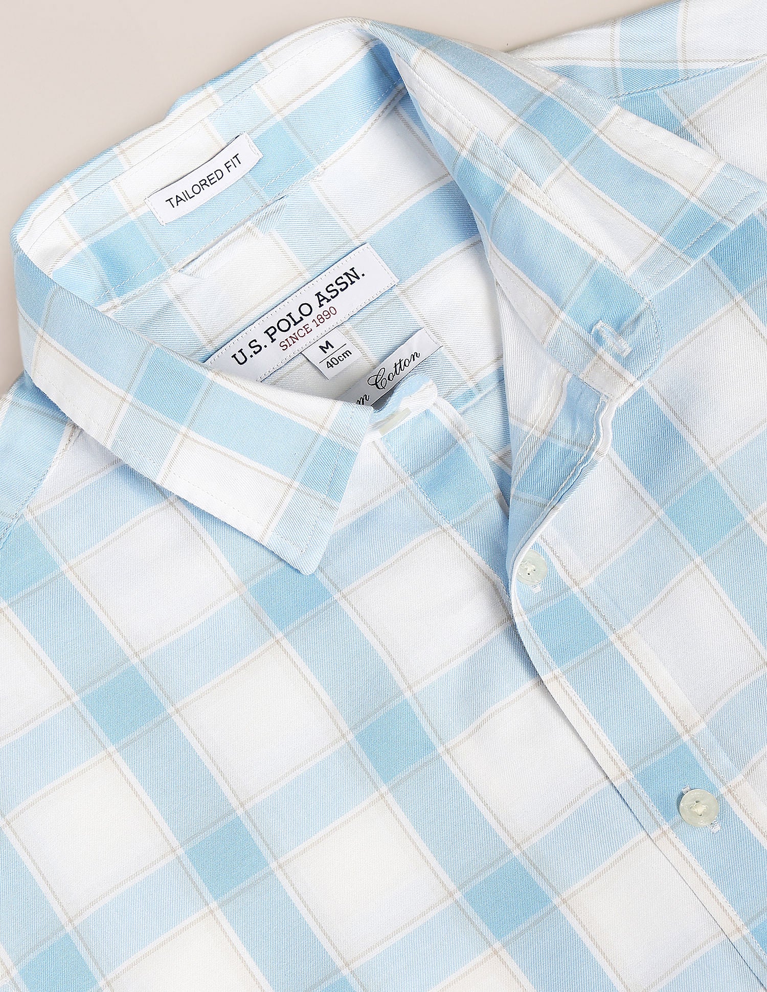 Tartan Check Twill Shirt Light Blue - U.S. Polo Assn. India | Large